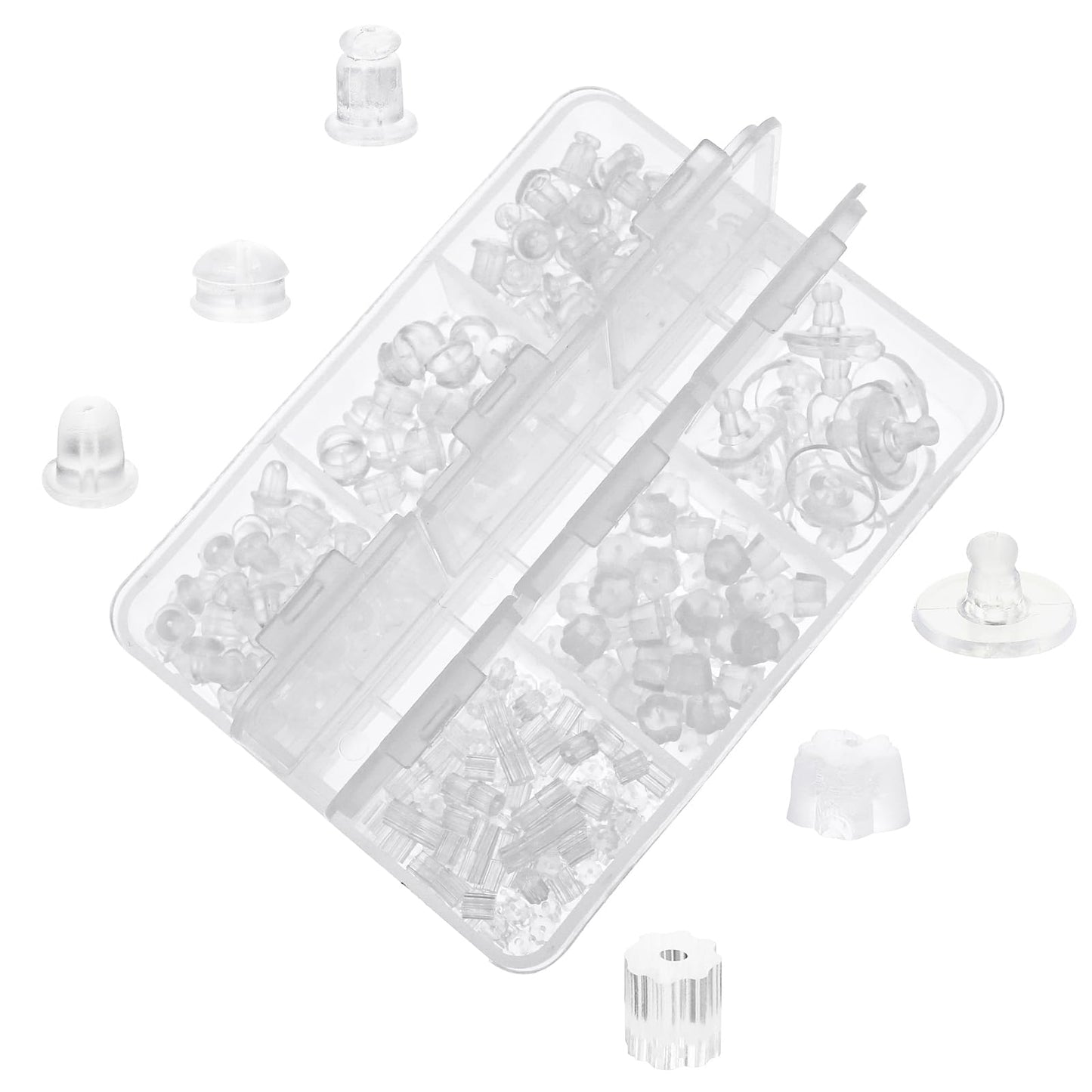 600Pcs Plastic Earring Backs Stoppers, Mabor Silicone Earring Backs 6 Styles Clear Earring Backs for Studs Soft Earring Backs for Hook Earring Hoops