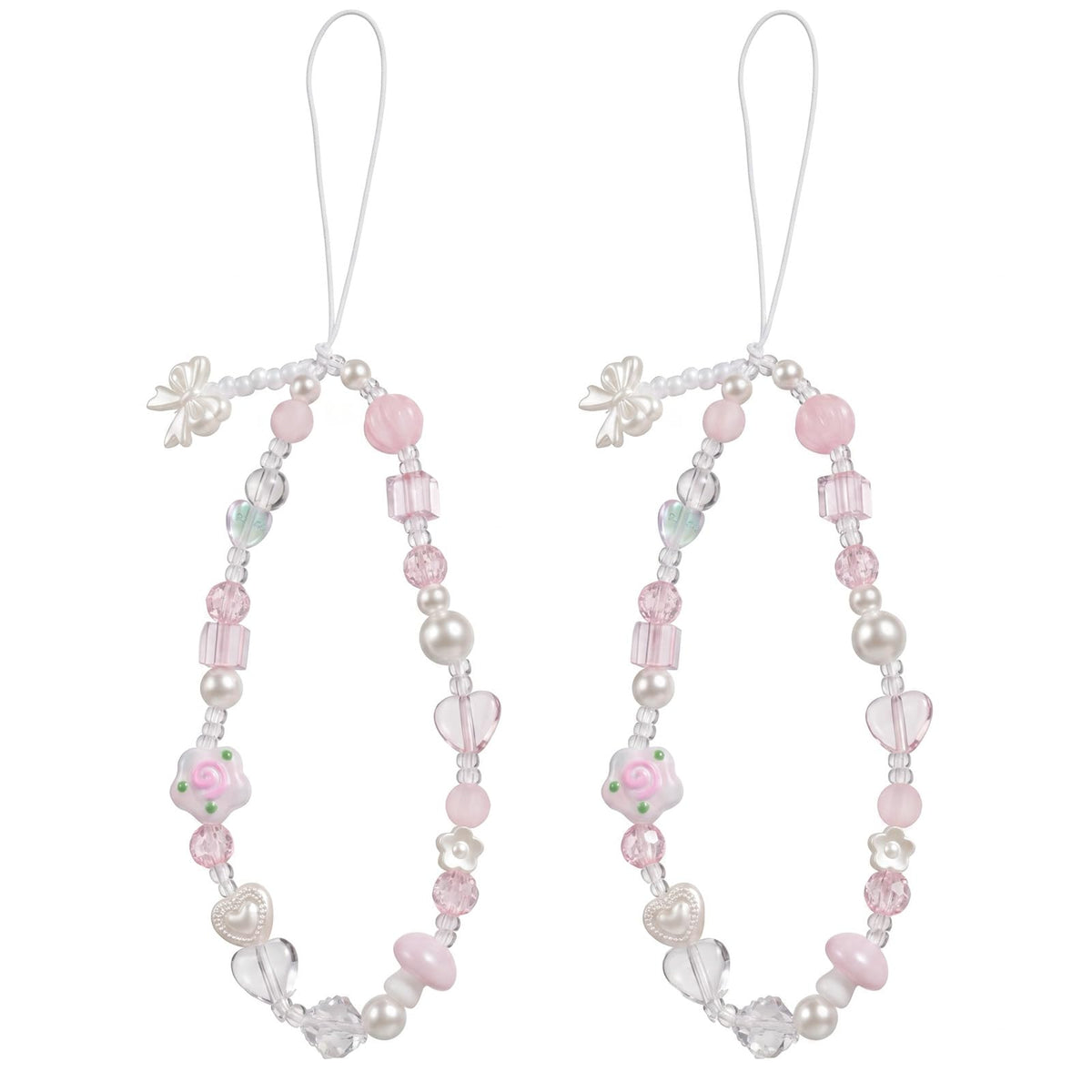 Chsoejuf 2PCS Phone Charm Wrist Strap Cute Pearl Beaded Hand Phones Lanyard