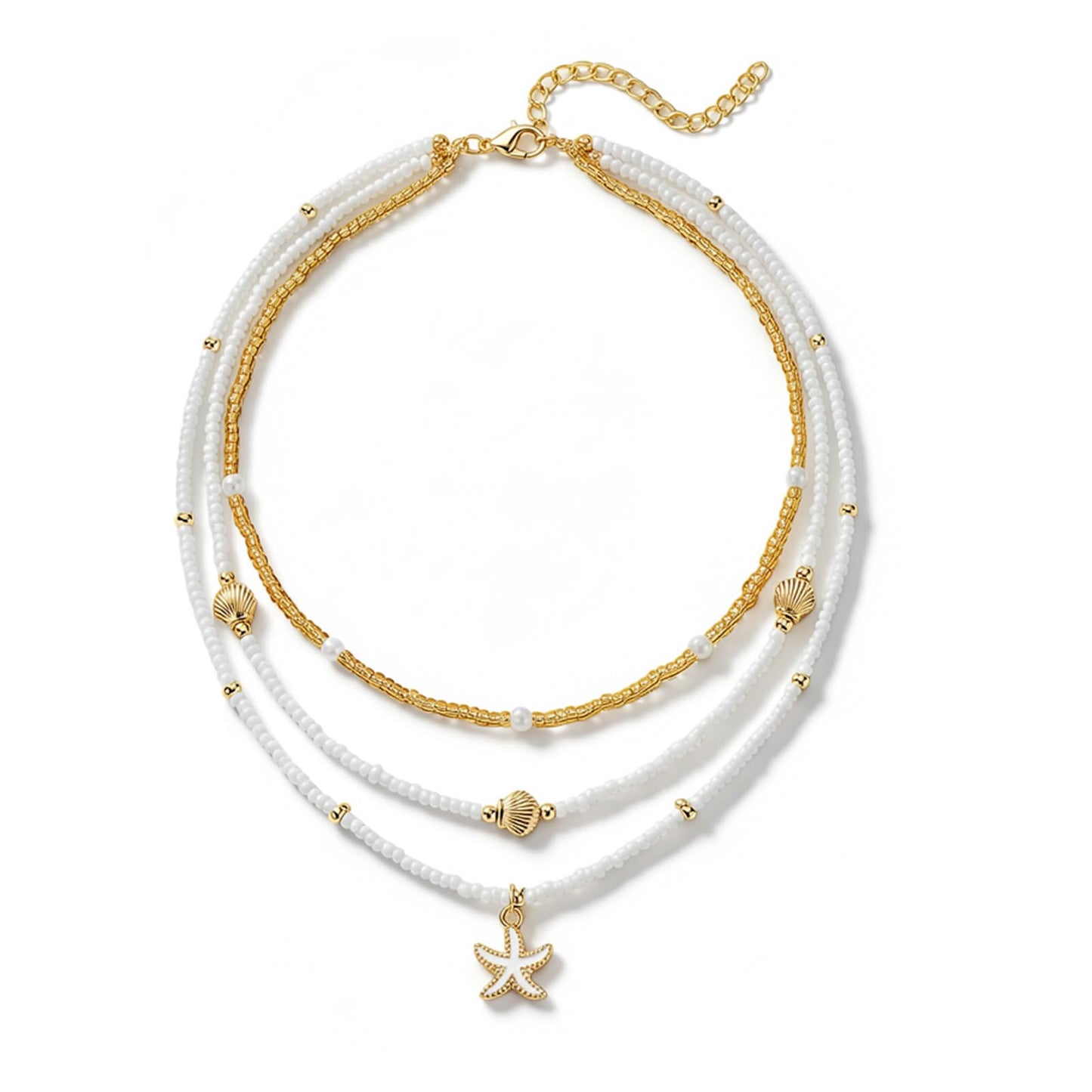 Chsoejuf Shell Necklace for Women Pearl Beaded Adjustable Boho Layered