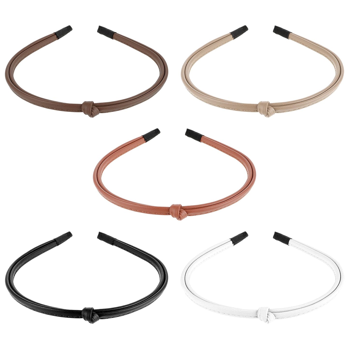 5 PCS Skinny Headbands for Women Leather Headbands for Women Thin Leather Headbands Cute Fashion Girl's Knotted Headband Solid Leather Headband Simple Leather Covered Black Brown Hair Accessories