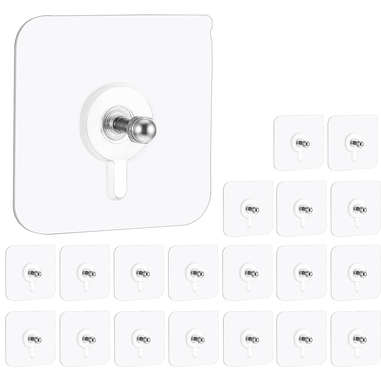 Xinjoduz 20 PCS Wall Hooks for Hanging, 16mm Transparent Waterproof Rustproof Drill Free Adhesive Hooks Heavy Duty Hang on Wall Without Nails for Mount Wall Shelf, Kitchen, Bathroom, Home and Office