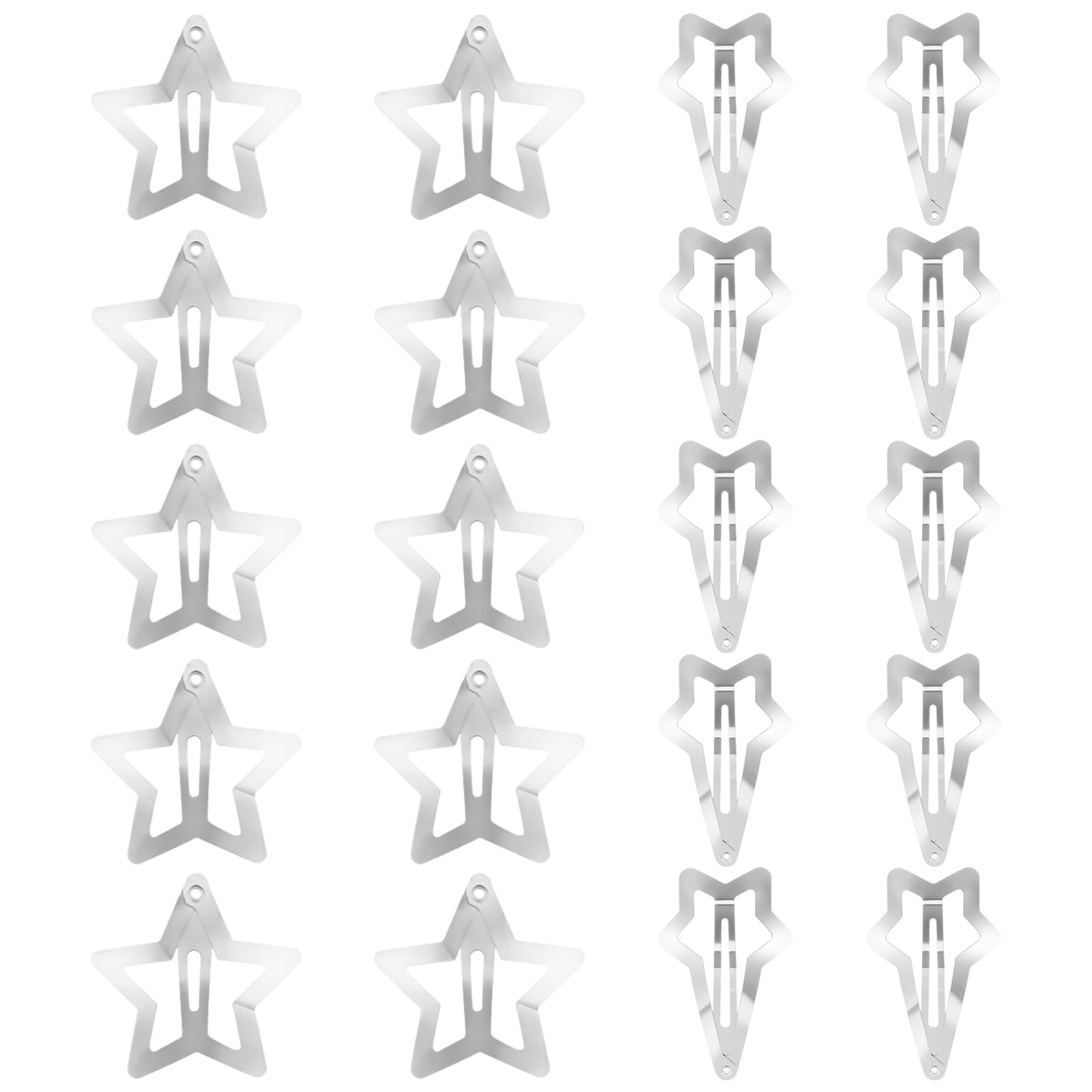 20 PCS 1.2" Star Hair Clips, Mabor Silver Star Snap Y2K Hair Accessories,2000s Y2K Silver Metal Hair Clips, Festival Star Hair Clips Barrettes for Women Styling Birthday Gifts