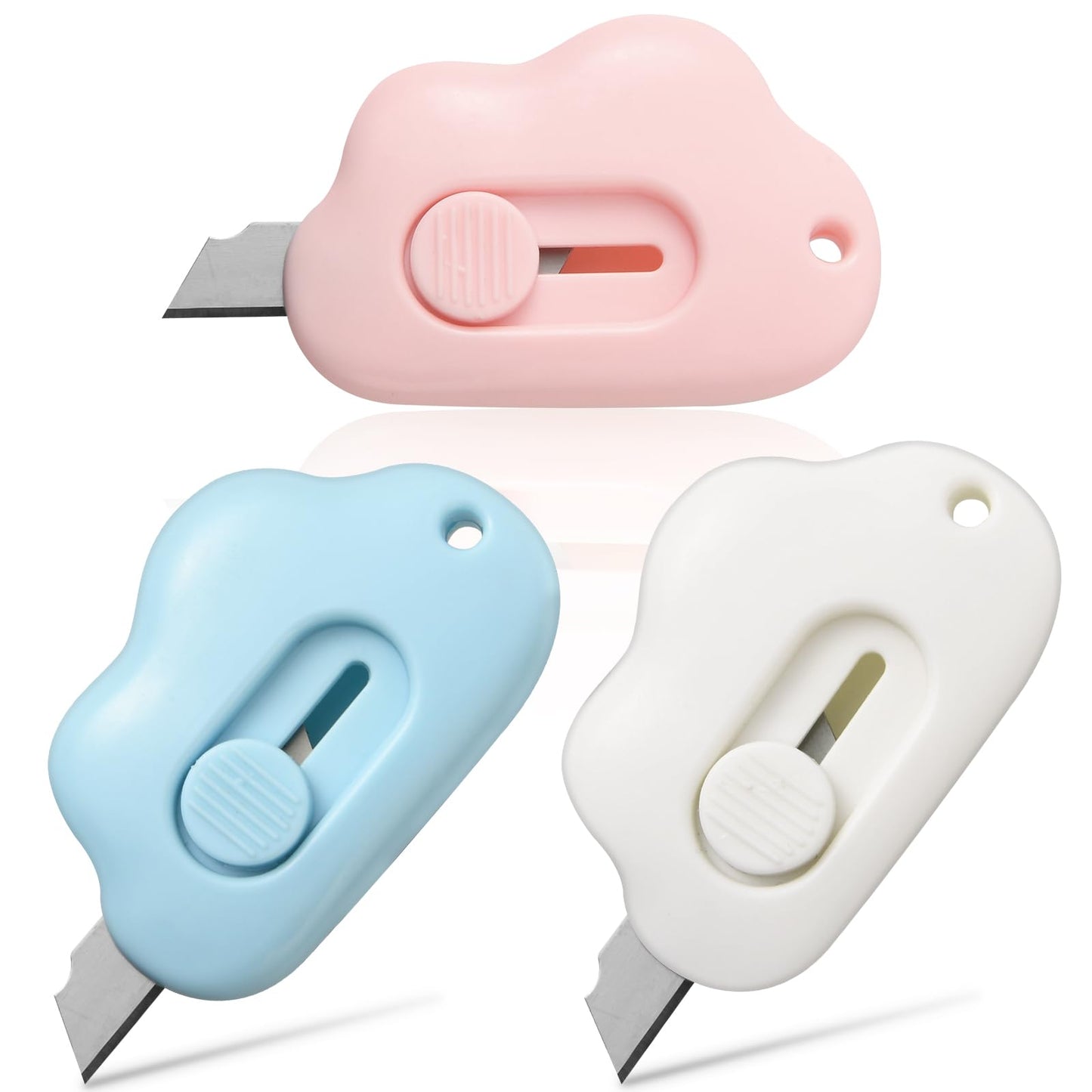 3Pcs Mini Utility Knife, Mabor Cute Box Opener Cutter for Letter Small Box Opening Paper Cutting Cloud Shaped Package Opener Cutter for Home and Office Use
