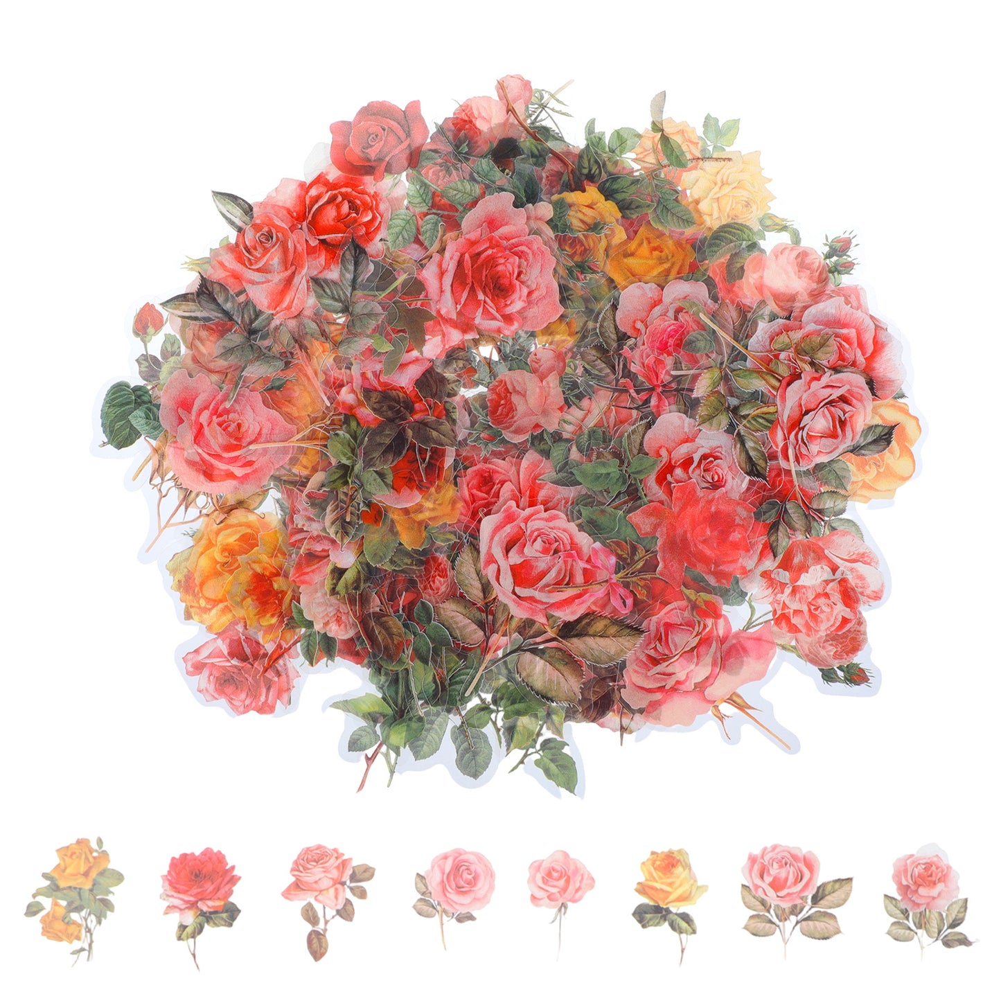 Shimmeroo 100PCS Flower Stickers,Rose Waterproof Stickers,Vintage Transparent Scrapbook Decals for Scrapbooking Envelope Water Bottle Laptop Junk Journal Collage Card Making Phone DIY Crafts