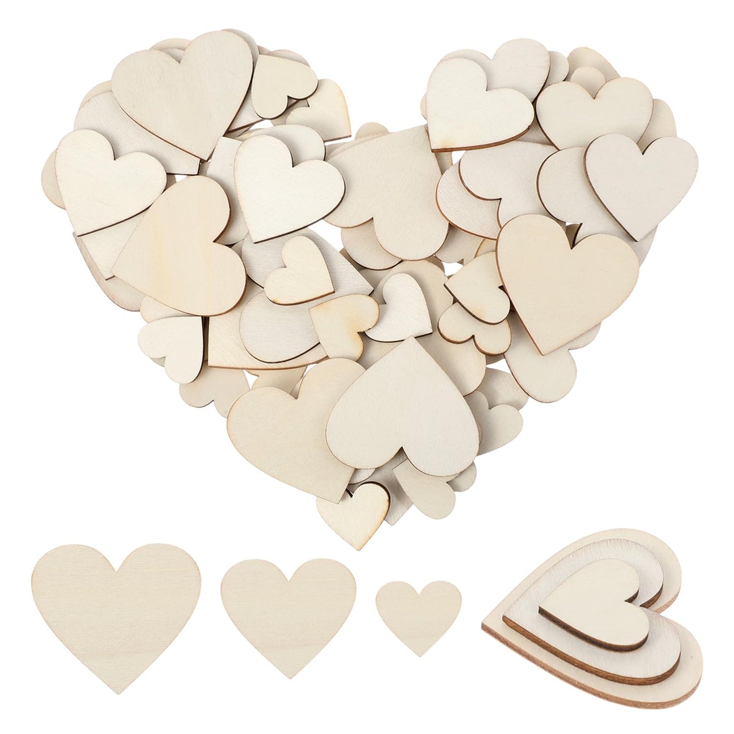 Nogeqi Pack of 175 Wooden Hearts for Labelling, Wooden Heart Decoration