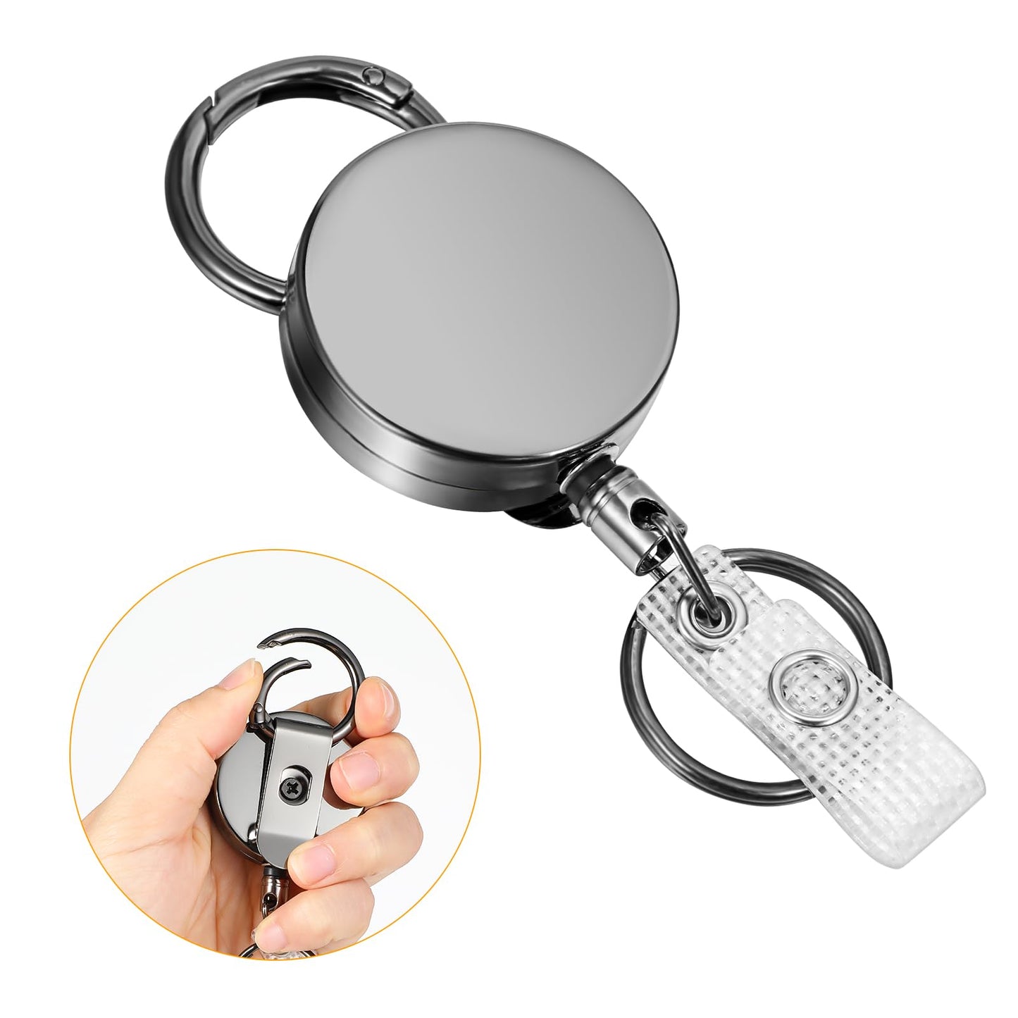 Key Fob, Extendible 65-70 cm, Ymapinc ID Card Holder, Extendable Thick Steel Wire, Extendable Key Chain, Lanyard for ID Card, Access Card, Work Permit Key