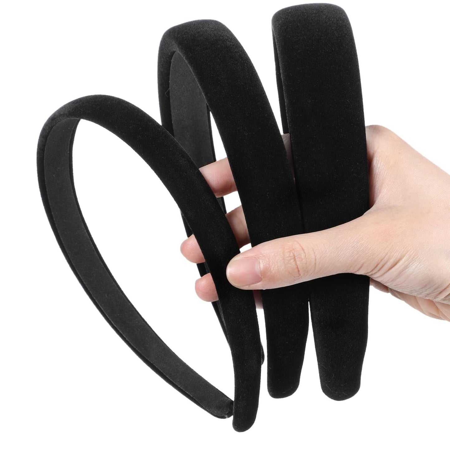 Chsoejuf 3 Pack Black Headbands for Women, 3 Sizes Velvet Padded Head Bands