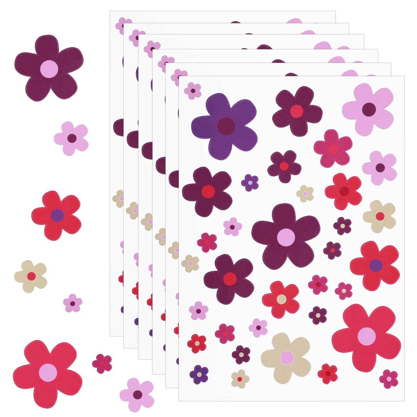 6 Sheets 210 PCS Flowers Car Stickers Set Daisy Flower Car Decals for Cars Flowers Bumper Sticker Garden Window Stickers Groovy Window Clings for Wall Laptop Mirror Truck Hippie Decoration