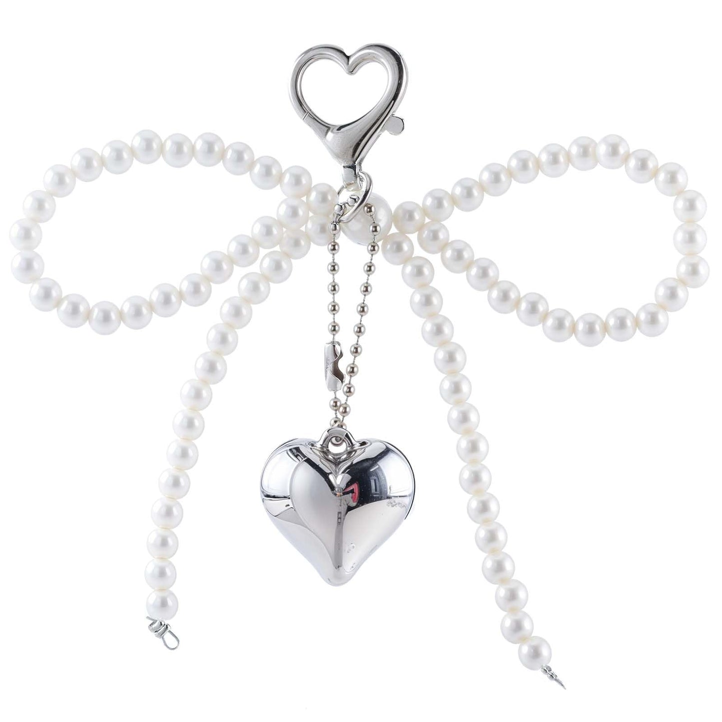 Mabor Y2k Bow Cute Keychain Silver Heart Pendant Pearl Bow Key Chain Phone Charm Keychains Accessories for Women Bag Charms for Car Keys Bow Charms Key Ring, White