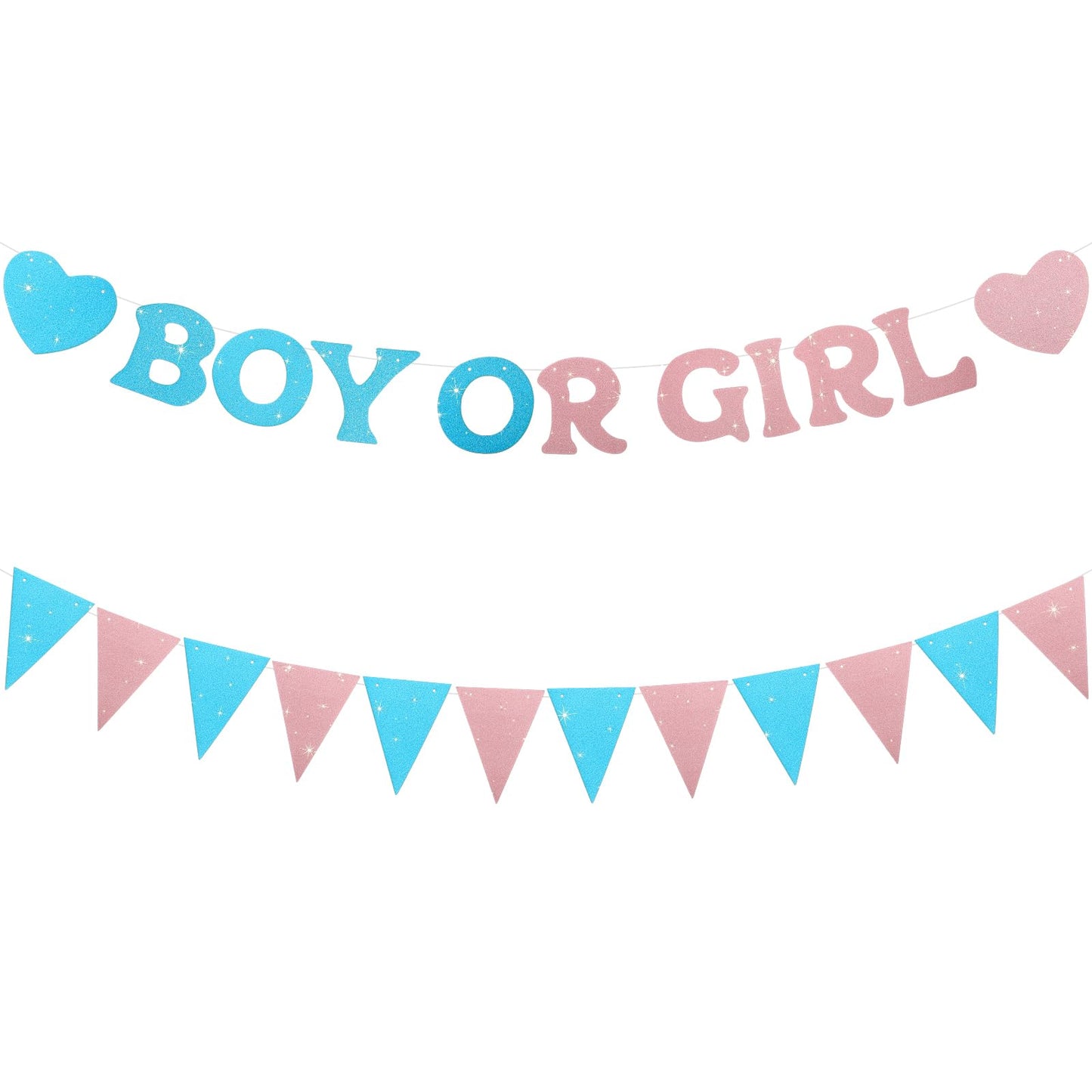 Chsoejuf Glitter Pink and Blue Boy or Girl Gender Reveal Banner Decoration