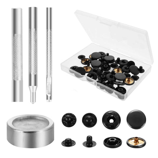 12 Sets Metal Snap Buttons Kit, 15mm Anorak Press Stud Fasteners Set with Pliers Press Stud Copper Press Studs Bronze Clothing Snaps Button with Fixing Tool Kit for Leather Craft Jacket Wallet Handbag