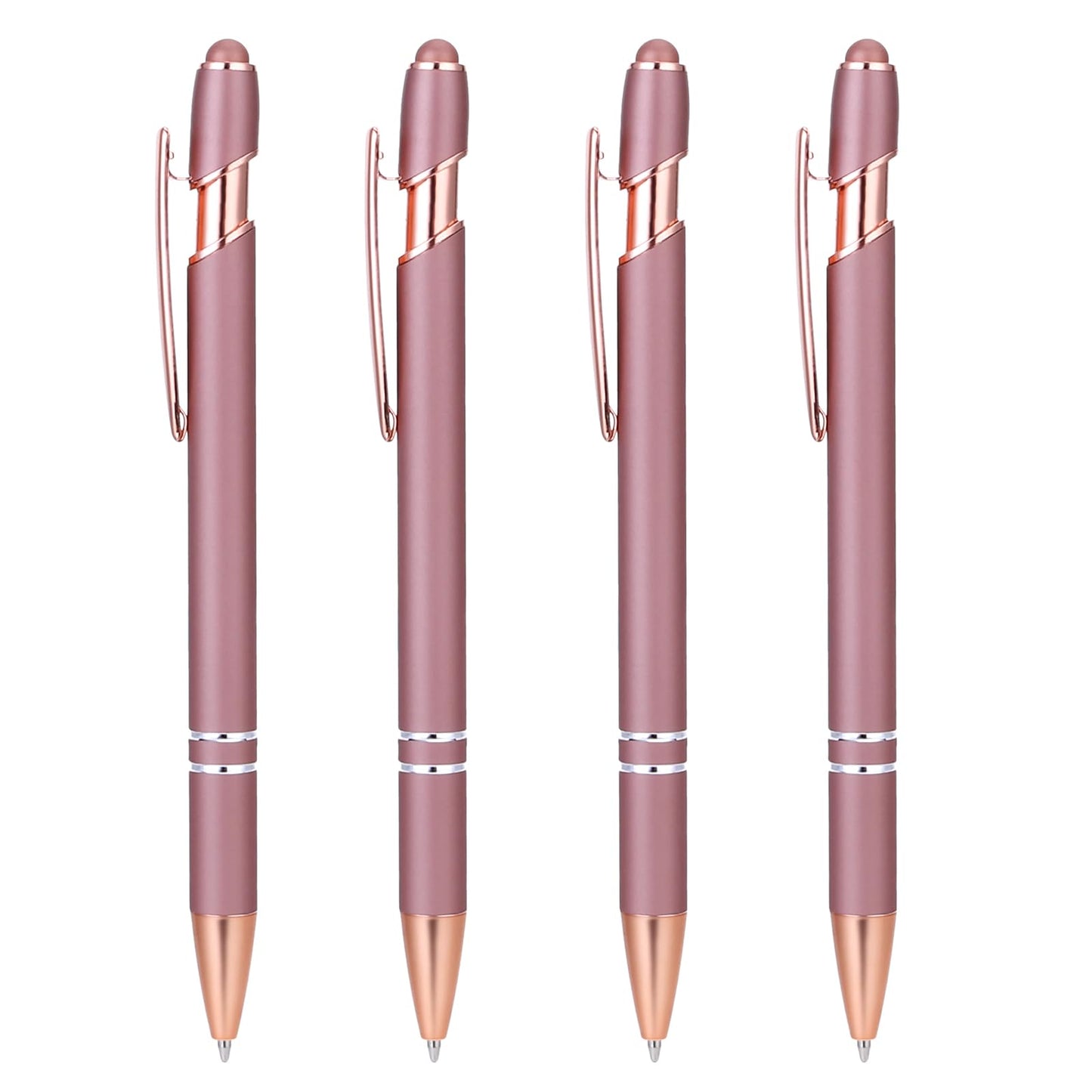 Teaaha 4 Pack Rose Gold Pen, 1.0 mm Sparkly Pens for Women Ballpoint Pen with Stylus Tip, 2 in 1 Fancy Pens for Women Pretty Wedding Pens, Metal Stylus Pen for Touch Screens, Black Ink