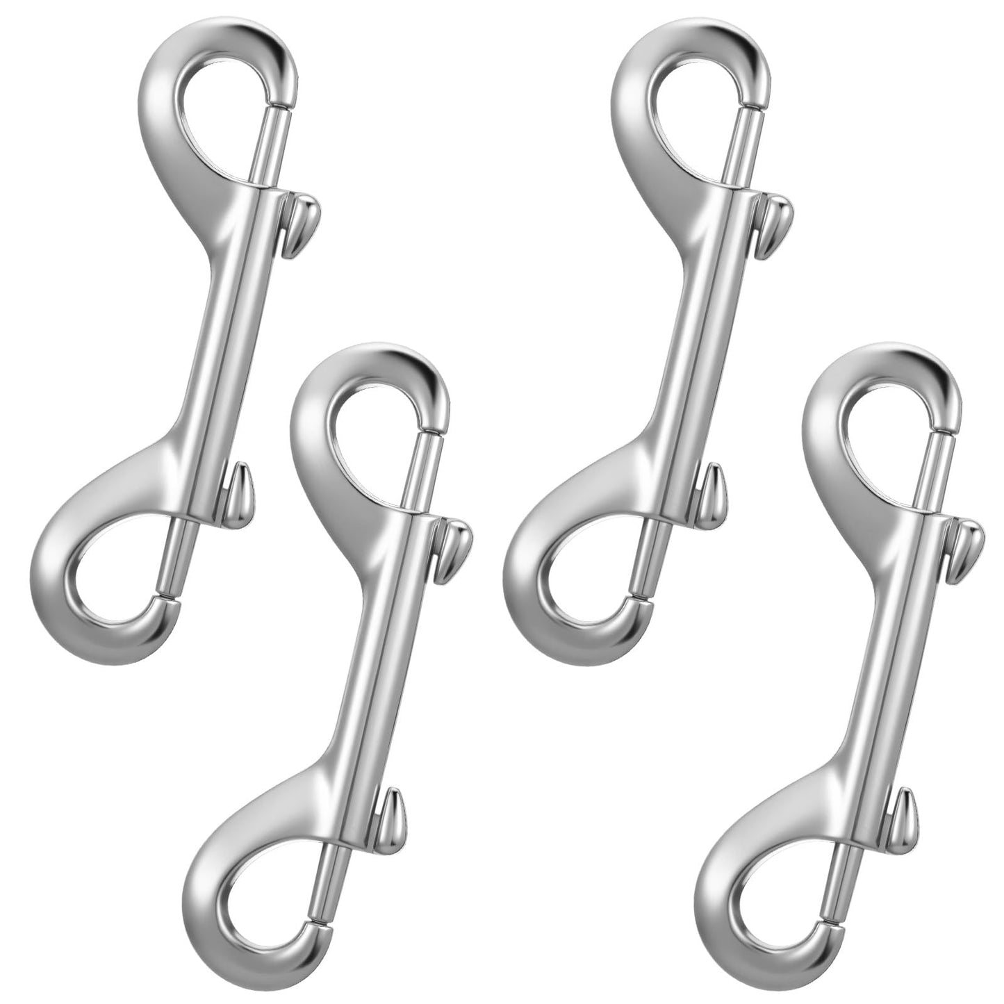 Nogeqi 4 Pack Double Ended Bolt Snap, 3.5 Inch Bolt Snap Hooks Metal Double Hook Zinc Alloy Bucket Hooks Heavy Duty For Water Bucket, Pet Feed Buckets, Dog Leash, Horse Feed (Silver)