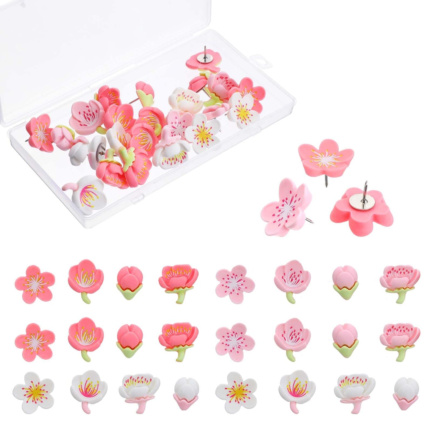 Chsoejuf 24 PCS Flower Push Pins, 3 Colors Decorative Cute Thumb Tacks