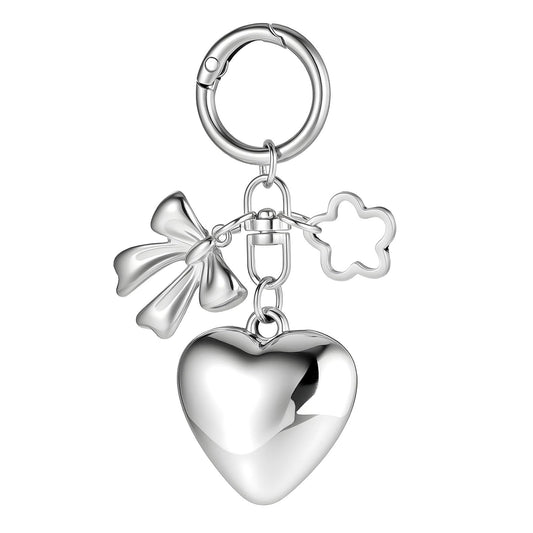 Ymapinc Silver Bag Charms for Women - Metal Heart Shaped Bowknot Love Pendant Kawaii Keychain for Purse Handbag Bags Phone Case