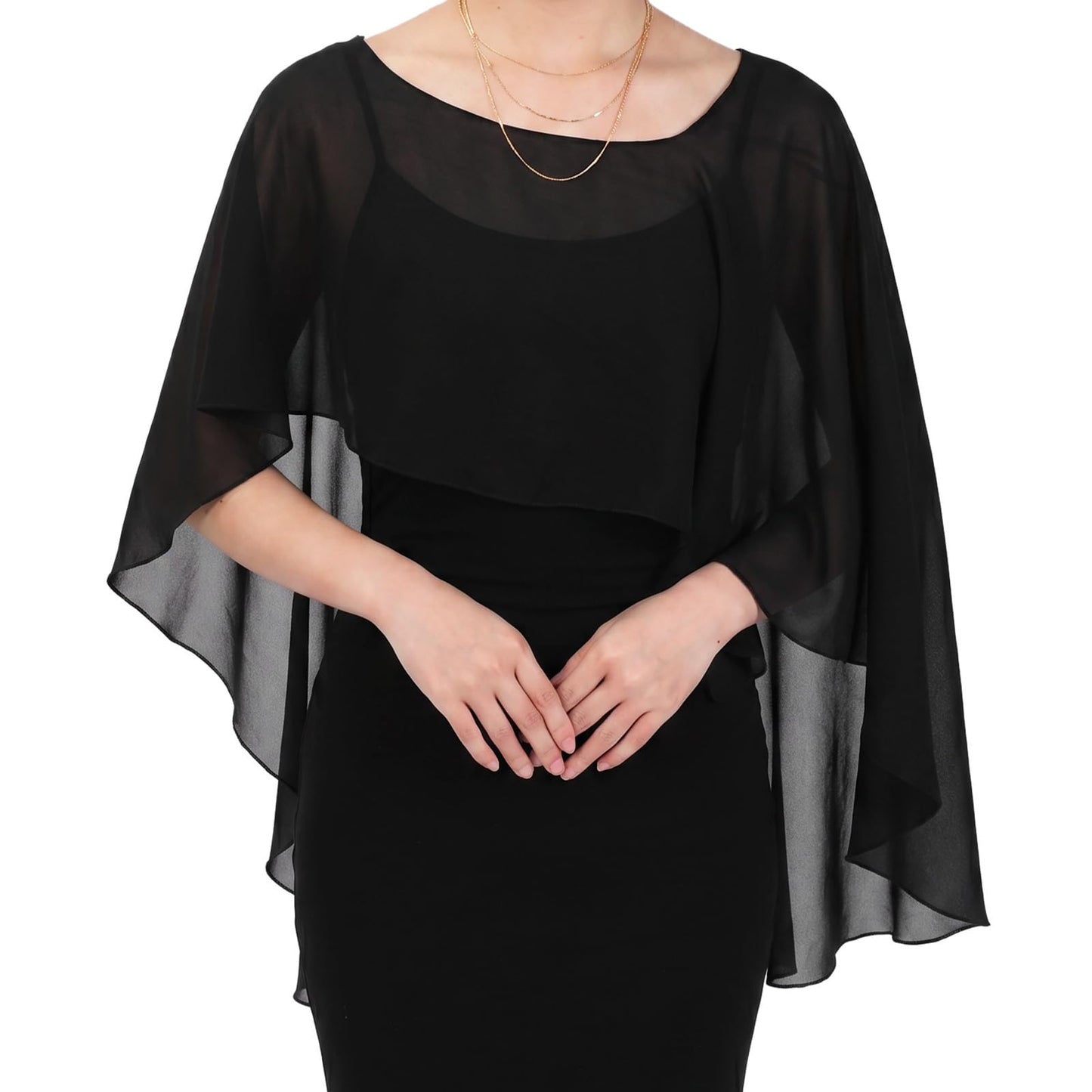 Chsoejuf Black Shawl for Evening Dresses Chiffon Cape for Formal Dress