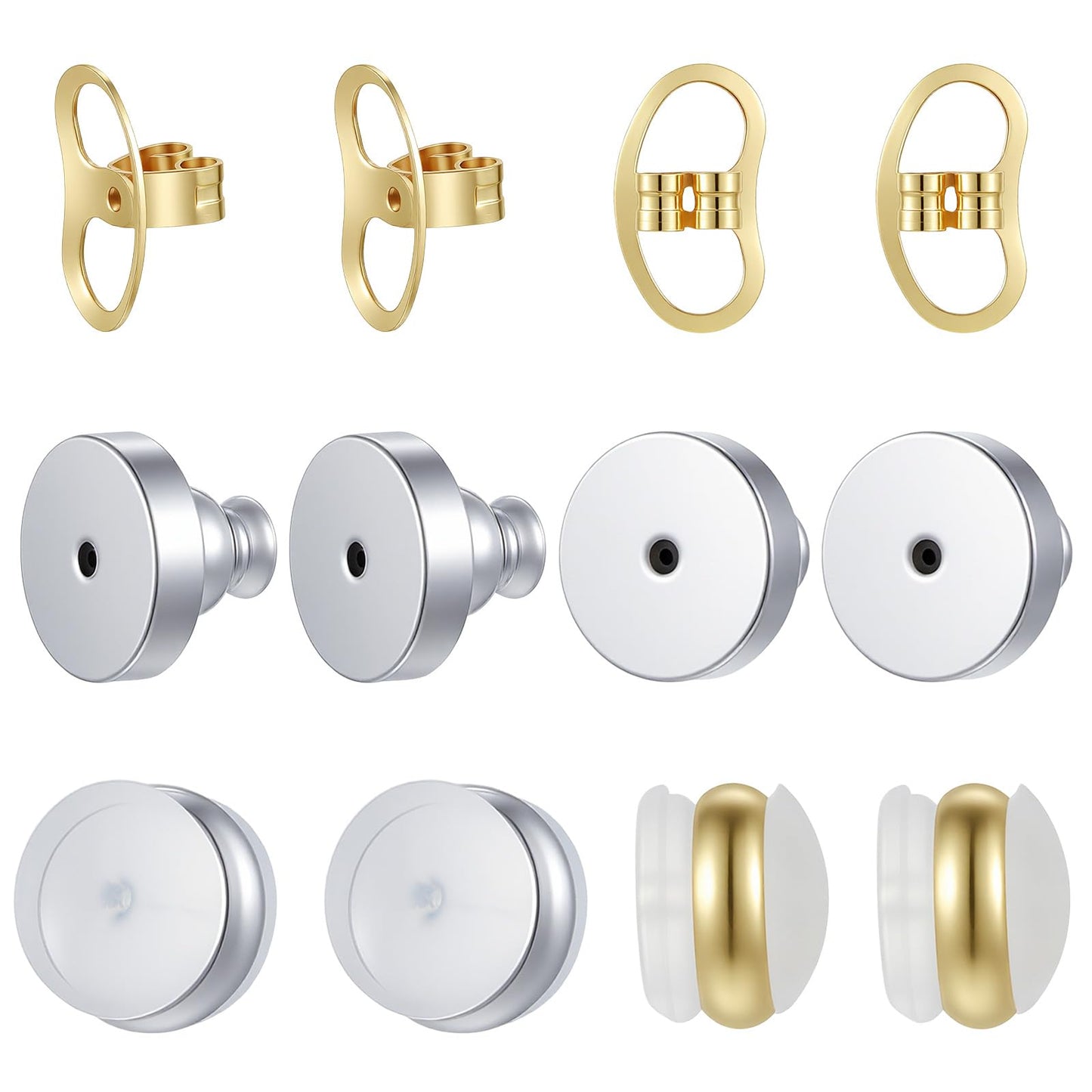 Mabor 6 Pairs Earring Backs for Heavy Earrings and Droopy Ears - Low Allergenicity Secure Locking Ear Supports, Anti-Sagging Lifters with Gold, Silver
