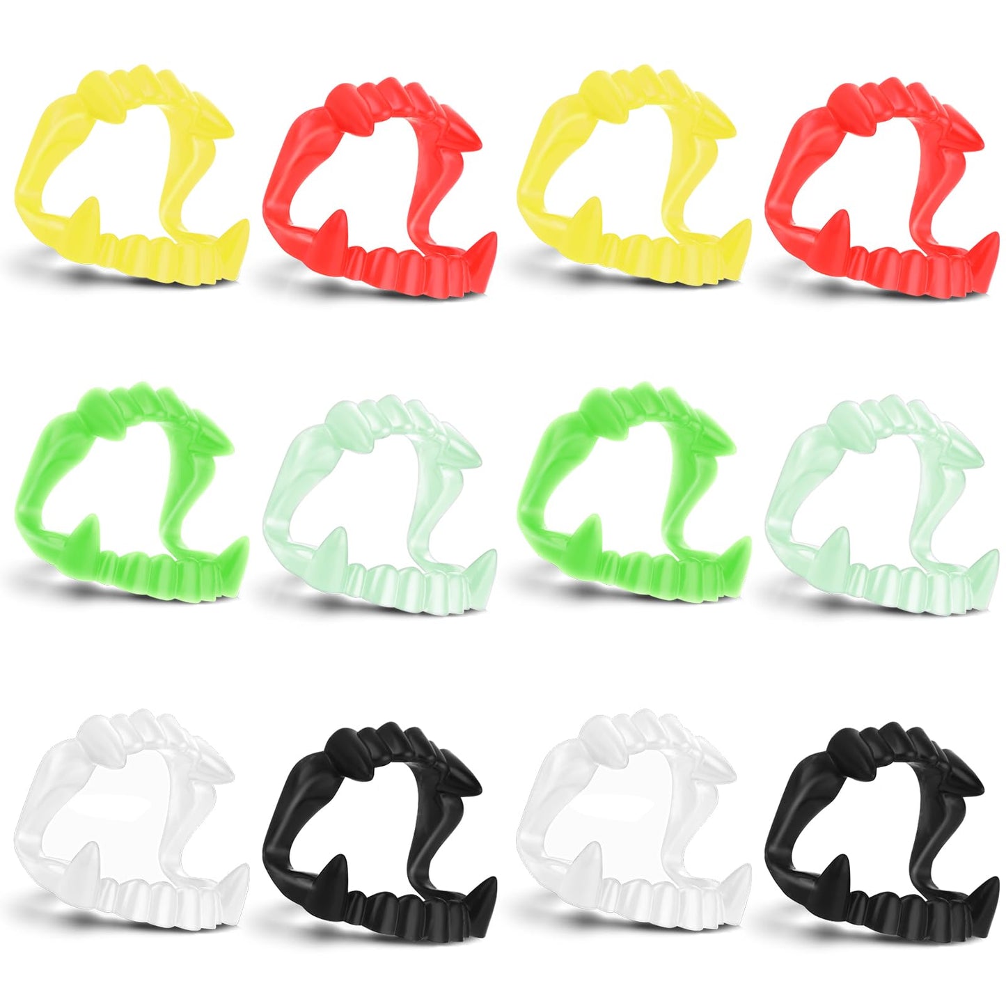 Ouligay 12PCS Halloween Vampire Teeth Fake Vampire Fangs Werewolf Zombie Fangs Cosplay Props Plastic Dentures for Kids Adult Party Decorations