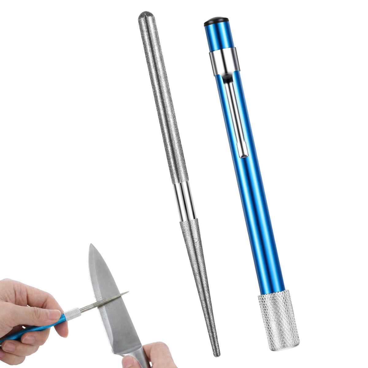 Chsoejuf 2PCS Serrated Knife Sharpener, Retractable Diamond Repairing Tool