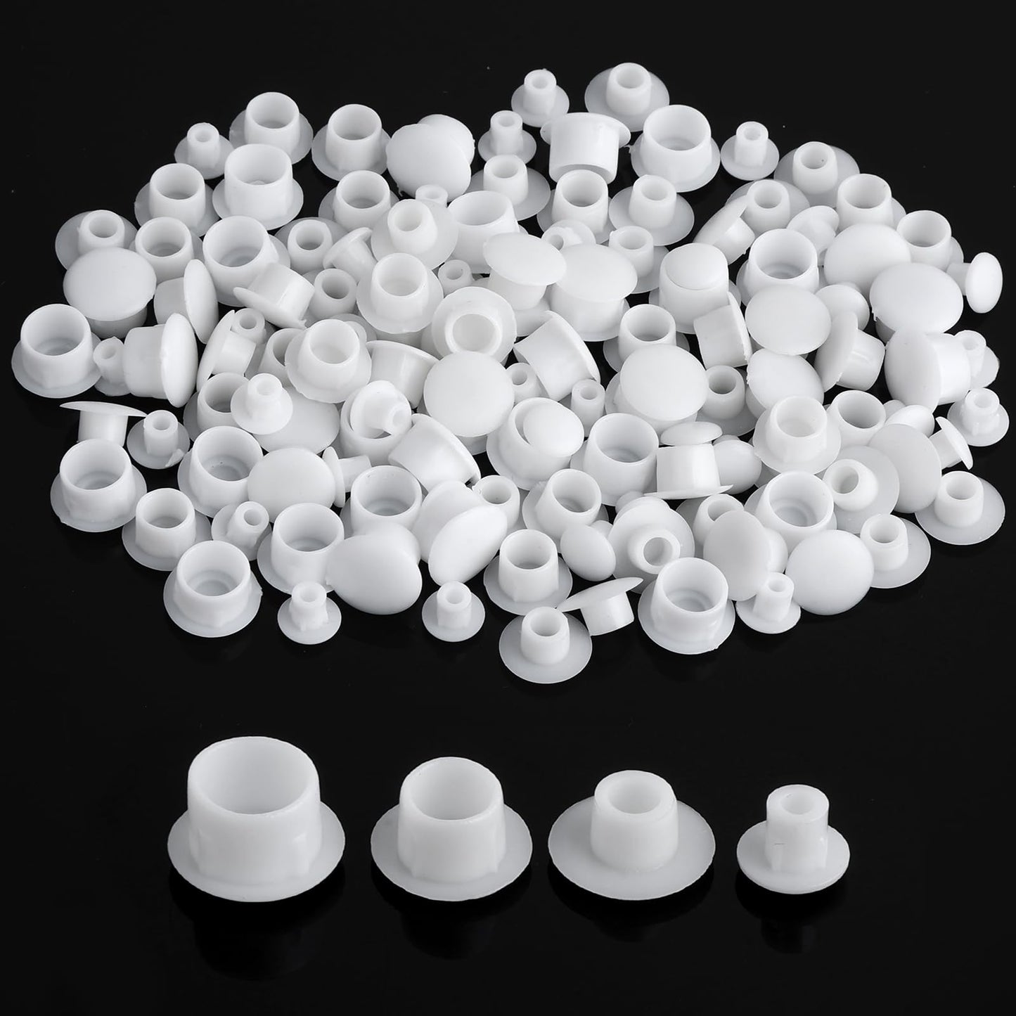 120PCS White Hole Plugs, 4 Sizes Screw Covers White, Plastic Screw Covers Caps Hole Plugs Assorted for Nail Holes, Screw Holes, Partition Holes in Cabinets, Brackets, Shelves (5mm/6mm/8mm/10mm)