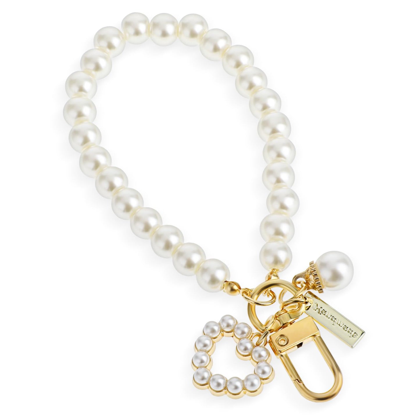 Xinjoduz 1 PCS Pearl Keychain Wristlet Golden Imitation Pearl Key Chain Women's Imitation Pearls Car Keychain Bag Charms Key Wristlet Heart Keychains Bracelet Keychains for Women