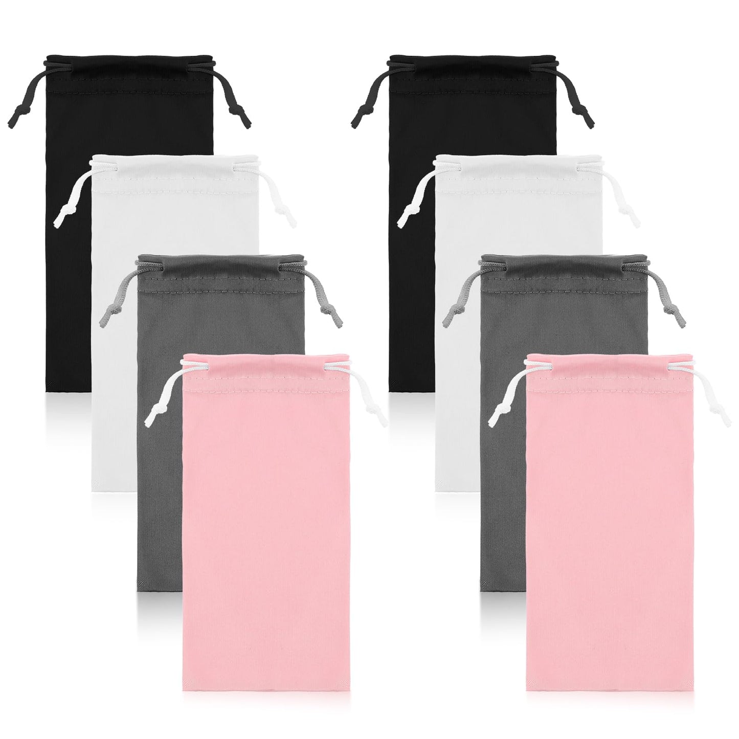 8 PCS Soft Eyeglass Pouch, 7 × 3.6 Inches Microfiber Glasses Pouch with Drawstring, Sunglasses Case Bag Sleeve Storage Cloth Glasses Case Eyeglass Cases for Men Women (Pink, Black, Grey, White)