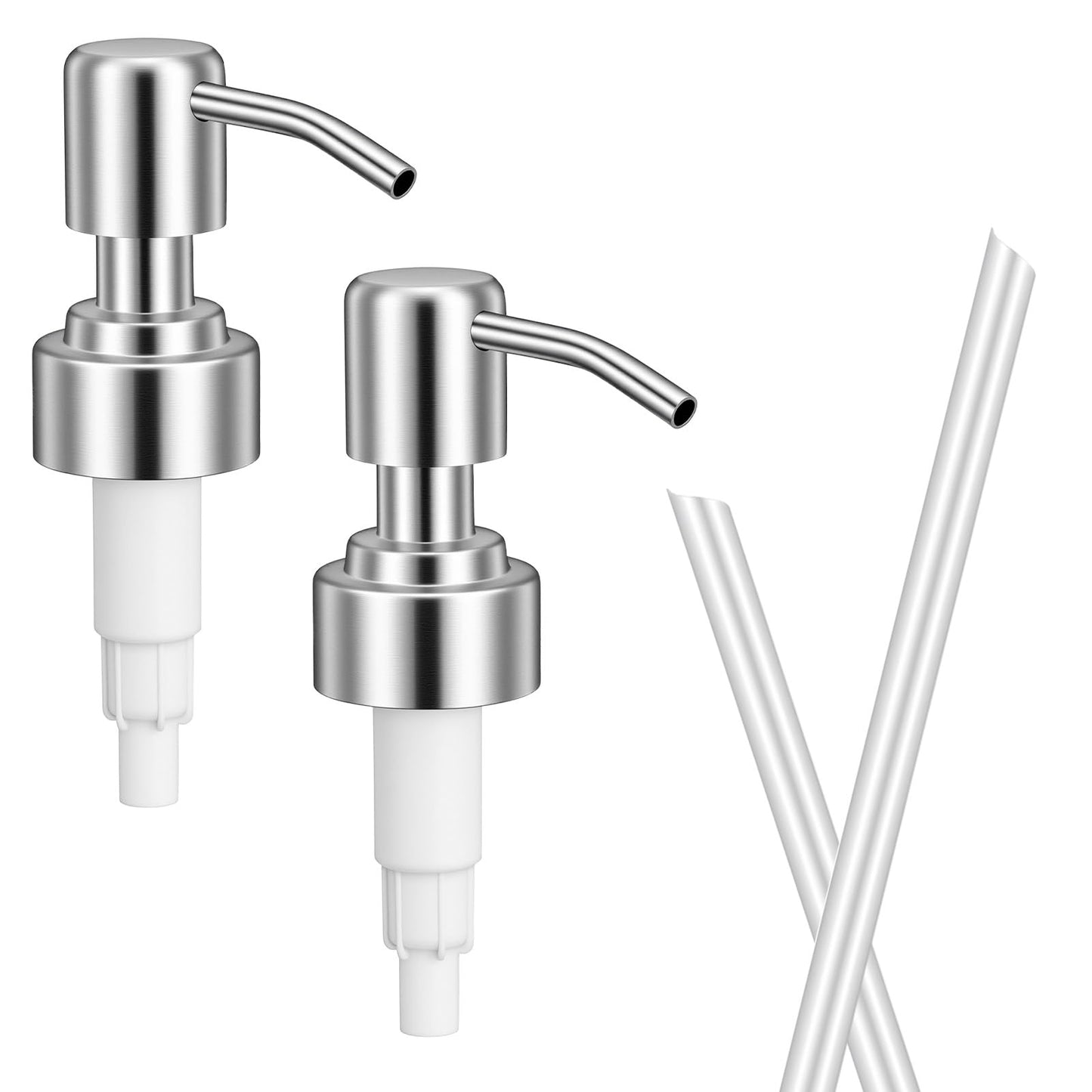 Ouligay 2 PCS Silver Soap Dispenser Pump Replacement Kitchen and Bathroom Soap Pump Replacement Reusable Metal Hand Soaps Dispenser Top for Lotion Bottles, Standard Diameter 28/400 Neck Size (Silver)