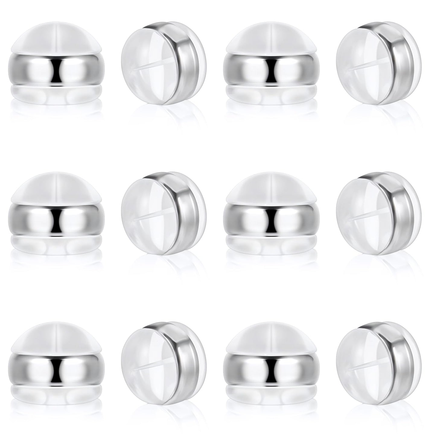 Mabor 12 Pcs Silicone Earring Backs for Studs Ear Wires Fish Hooks, Locking Secure Earring Backs for Heavy Droopy Earrings Hypoallergenice Soft Clear White