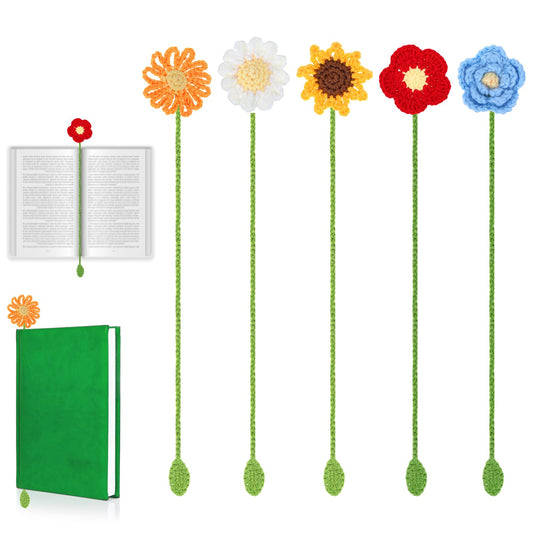 Xinjoduz 5 PCS Crochet Bookmarks Crochet Flower Bookmarks Handmade Knitted Cute Colorful Daisy Flower Kit for Adults Kids Book Lover Birthday Gifts