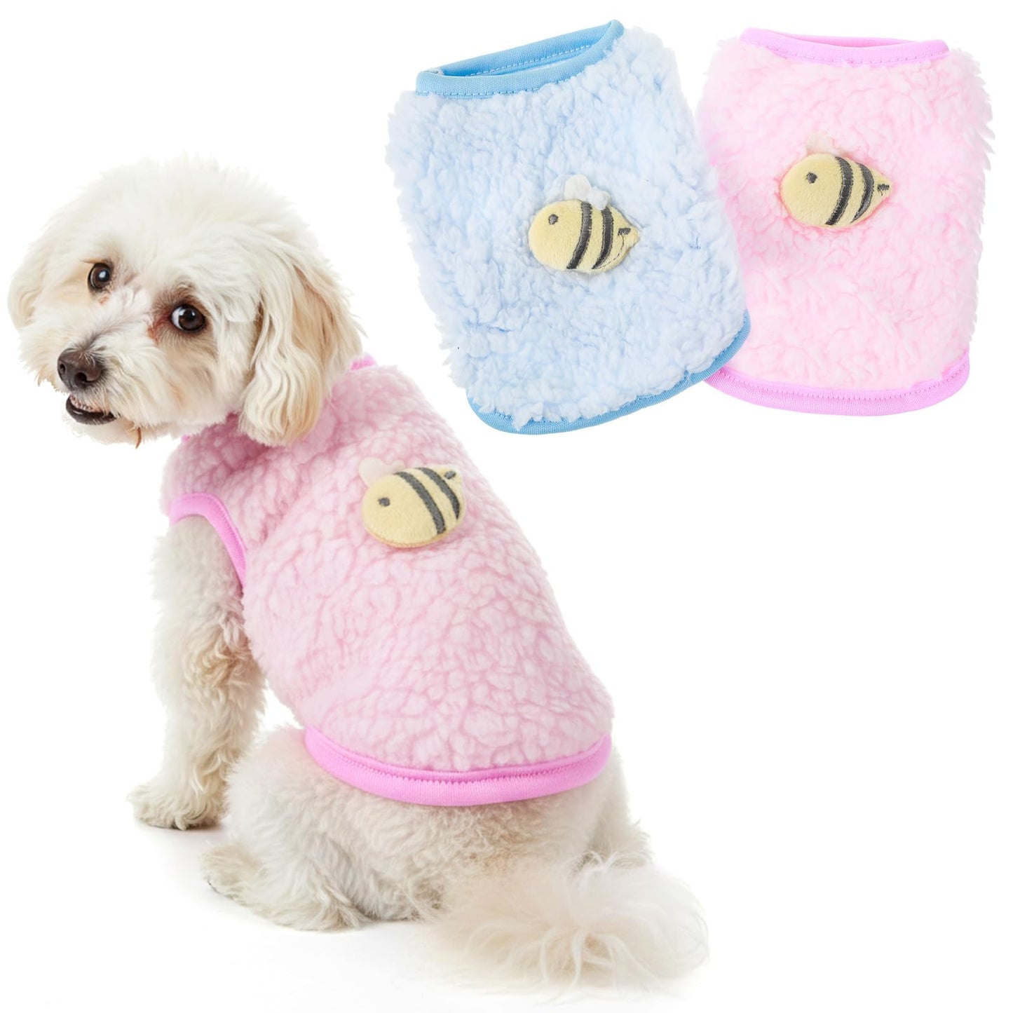 2 Pcs Kitten Clothes Tiny Pet Clothe Yorkie Chihuahua Puppy Clothes Teacup Dog Cat Vest With Bee Pattern Soft Sweaters for Kittens Only Bunnies And Other Animals Winter Warm Fleece 15×11 cm