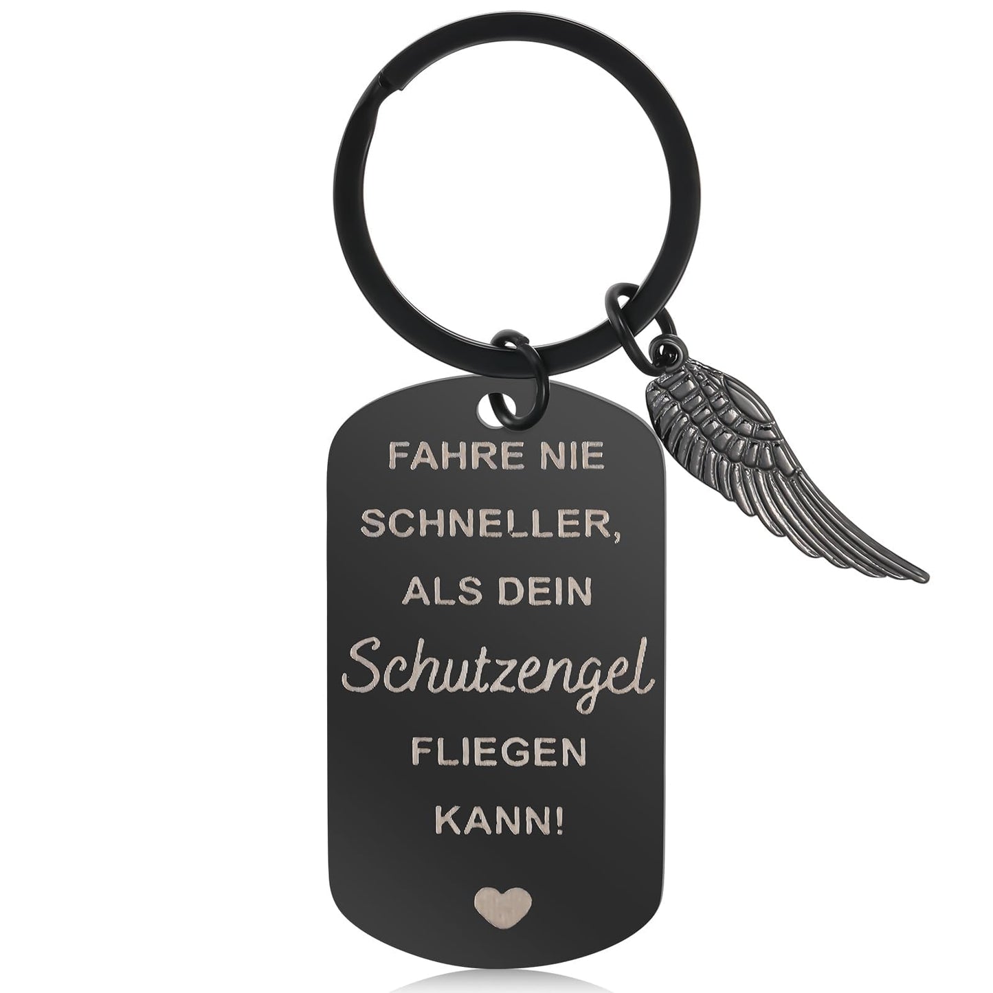 Tyqour Fahr Vorsichtig Keyring Friend Guardian Angel Personalised Car Key Ring Stainless Steel Drive Safe Keychain Gifts for Him Boyfriend Husband Father Men Women, black, S