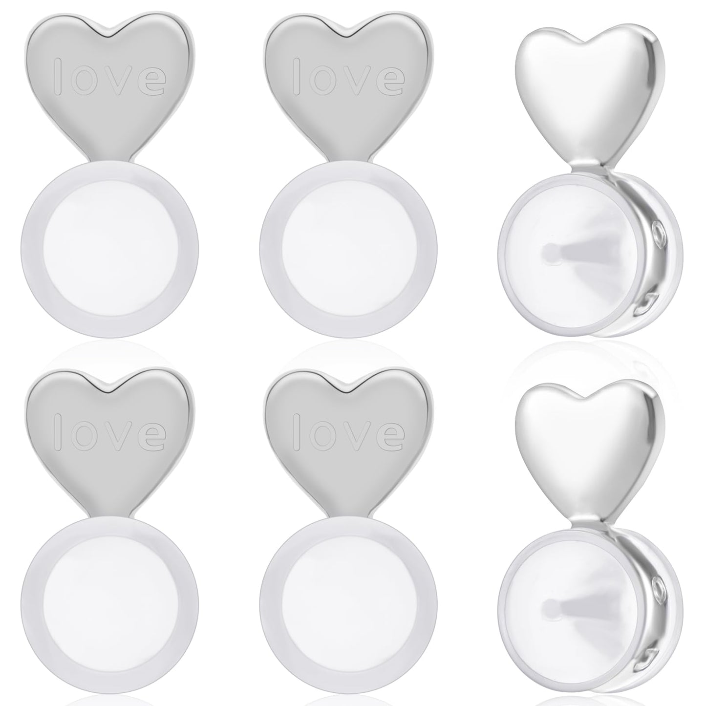 Earring Backs for Droopy Ears 6 PCS Rubber Earring Backs Ear Back for Heavy Earrings Silicone Earring Lifter Earring Support Backings Clear Earring Backer Replacement for Earlobe(Silver,Love Heart)