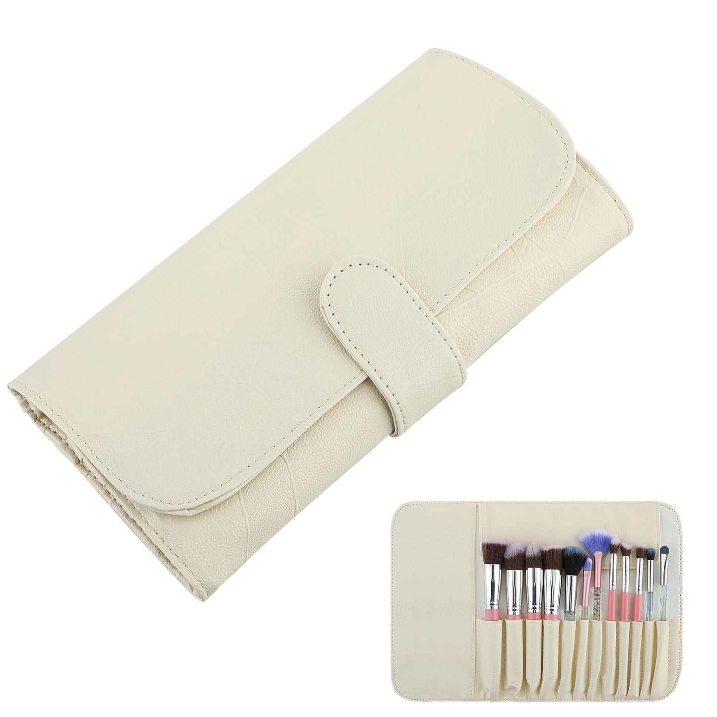 Mabor Travel Makeup Brush Holder PU Leather Makeup Bag for Girls Women Soft Portable Cosmetic Face Brushes Holder Organizer for Eyebrow Pencils Brushes(Brushes Not Included )