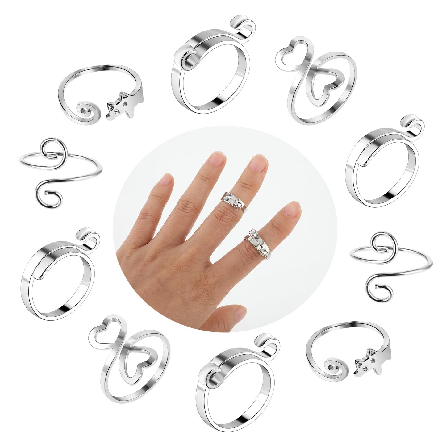 Mabor 10Pcs Crochet Rings for Fingers Adjustable Silver Yarn Tension Ring Metal Knitting Ring Crochet Tension Ring for Crocheting Crochet Accessories for Women Girls Faster Knitting