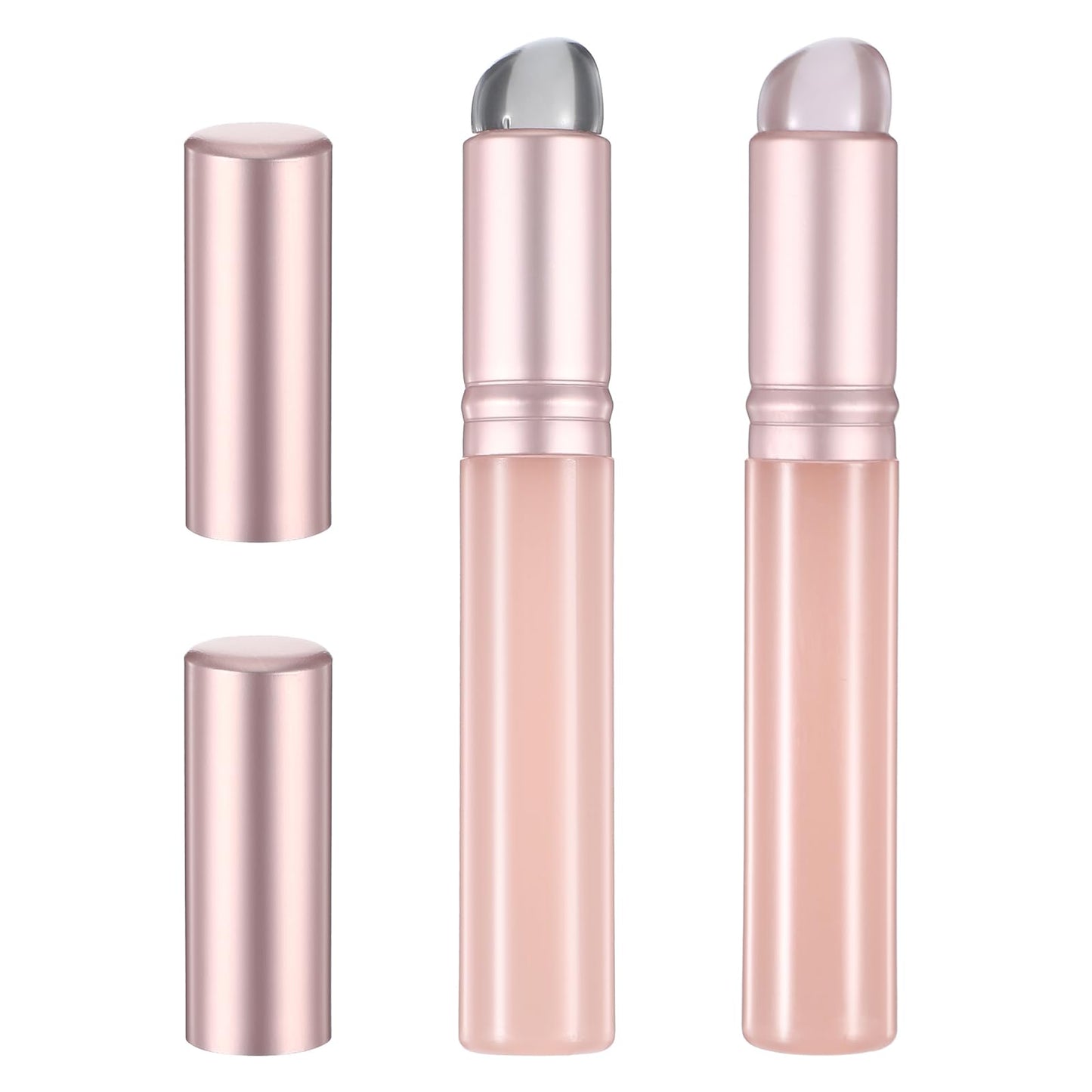 2 Pcs Lip Brush for Lipstick Silicone Lip Brushes Reusable Applicator With Cap Makeup Applicator Beauty Tool With Lid Round Head Lips for Mask Balm Gloss(Pink, Clear Gray)