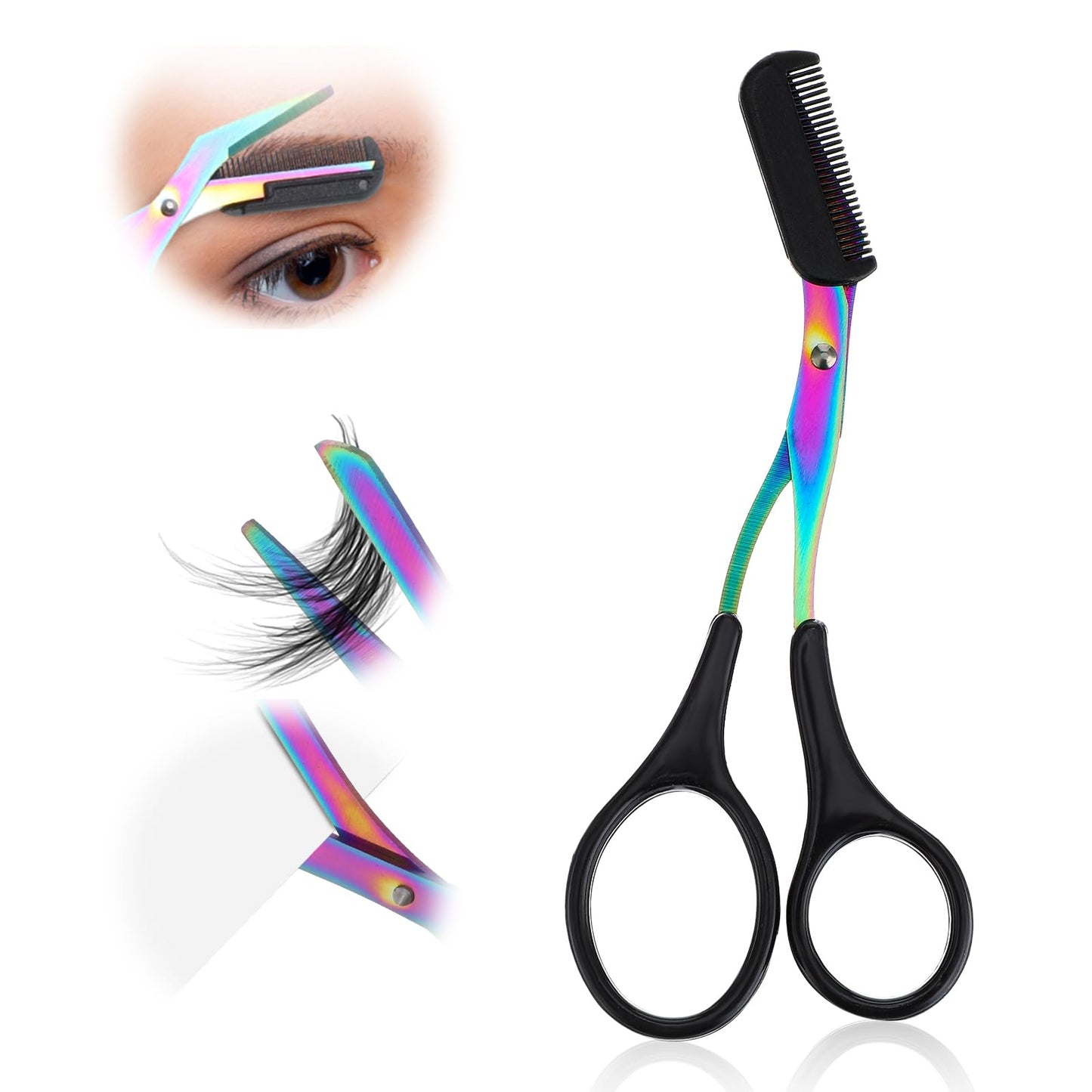 Eyebrow Trimmer Scissor 2024 New Eyebrow Scissors With Comb Non-Slip Eyebrow Cutter Hair Removal Eyebrow Scissors Makeup Tool Stainless Steel Eye Brow Shaper Trimming Scissors (Black)