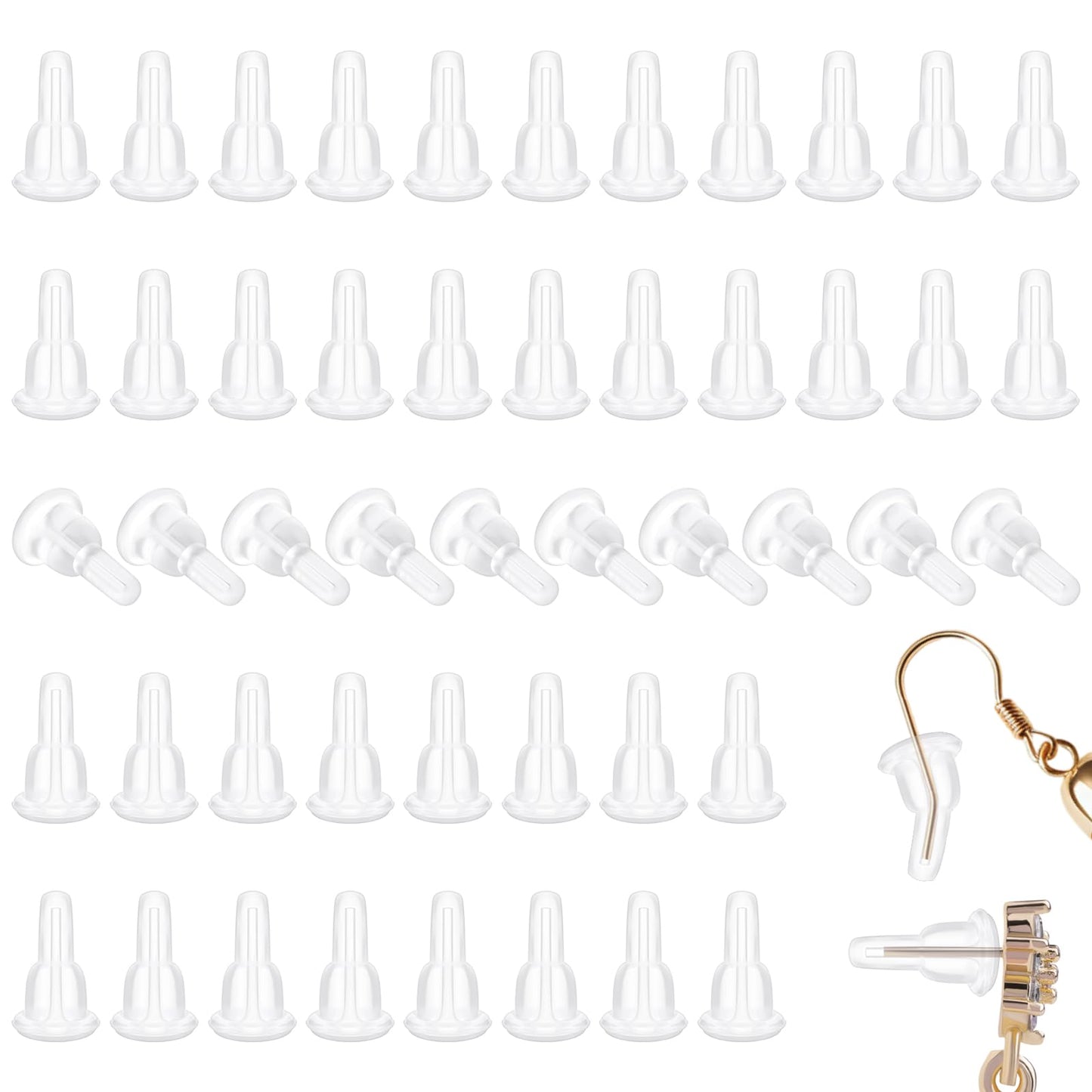 50Pcs Silicone Earring Backs Rubber Earring Backs Soft Clear Earring Backs for Hook Earrings Plastic Earring Backs for Dust-Proof Hypoallergenic Earring Stoppers Stabilizing Earring Stud Hooks