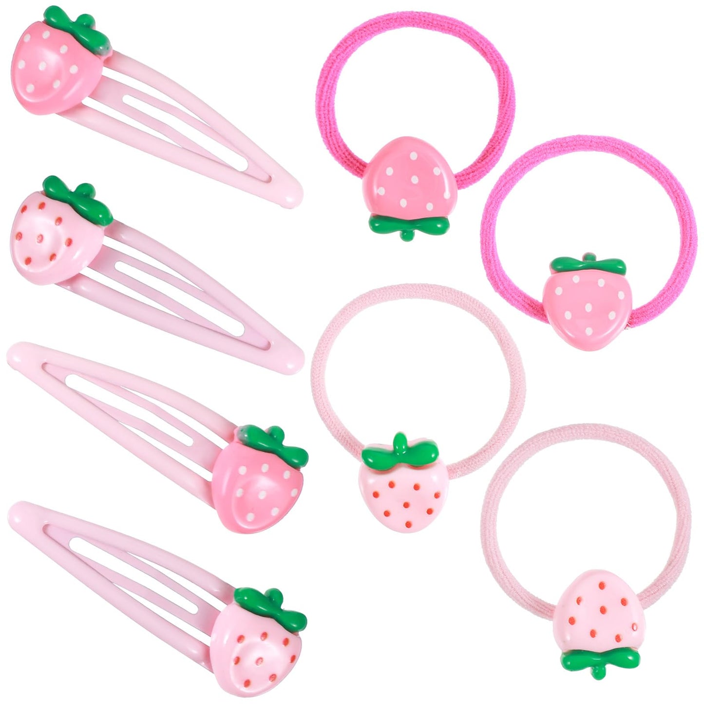 Mabor 8PCS Pink Strawberry Hair Clips & Bands Set - Kawaii Hair Accessories for Girls, Teens, Women