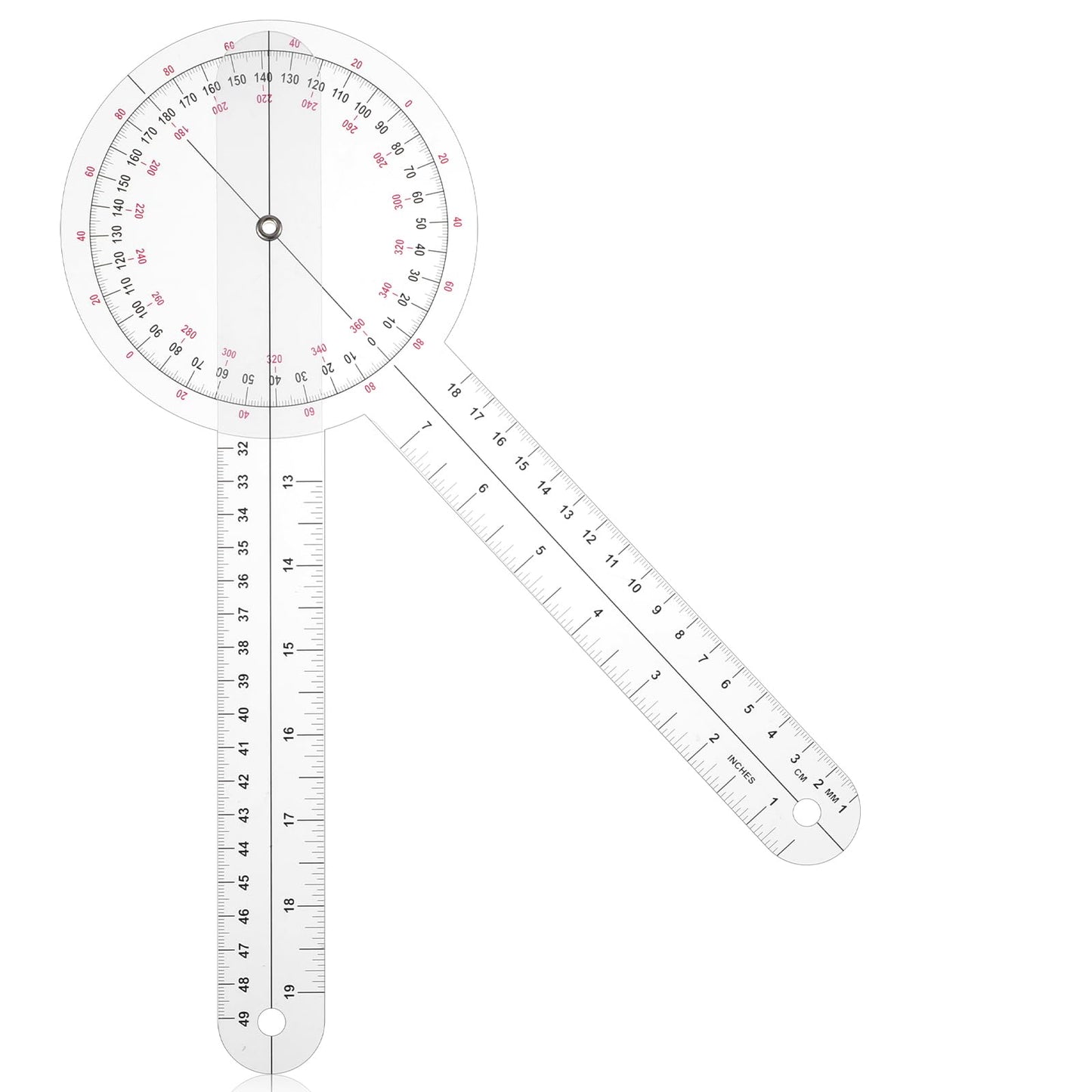 Xinjoduz 12 Inch Goniometer, Clear Orthopedic Angle Ruler 360 Degree Large Protractor Physical Therapy Plastic Goniometer Angle Finder for Body Measuring Tape Goniometer Protractor Digital Ruler Tool