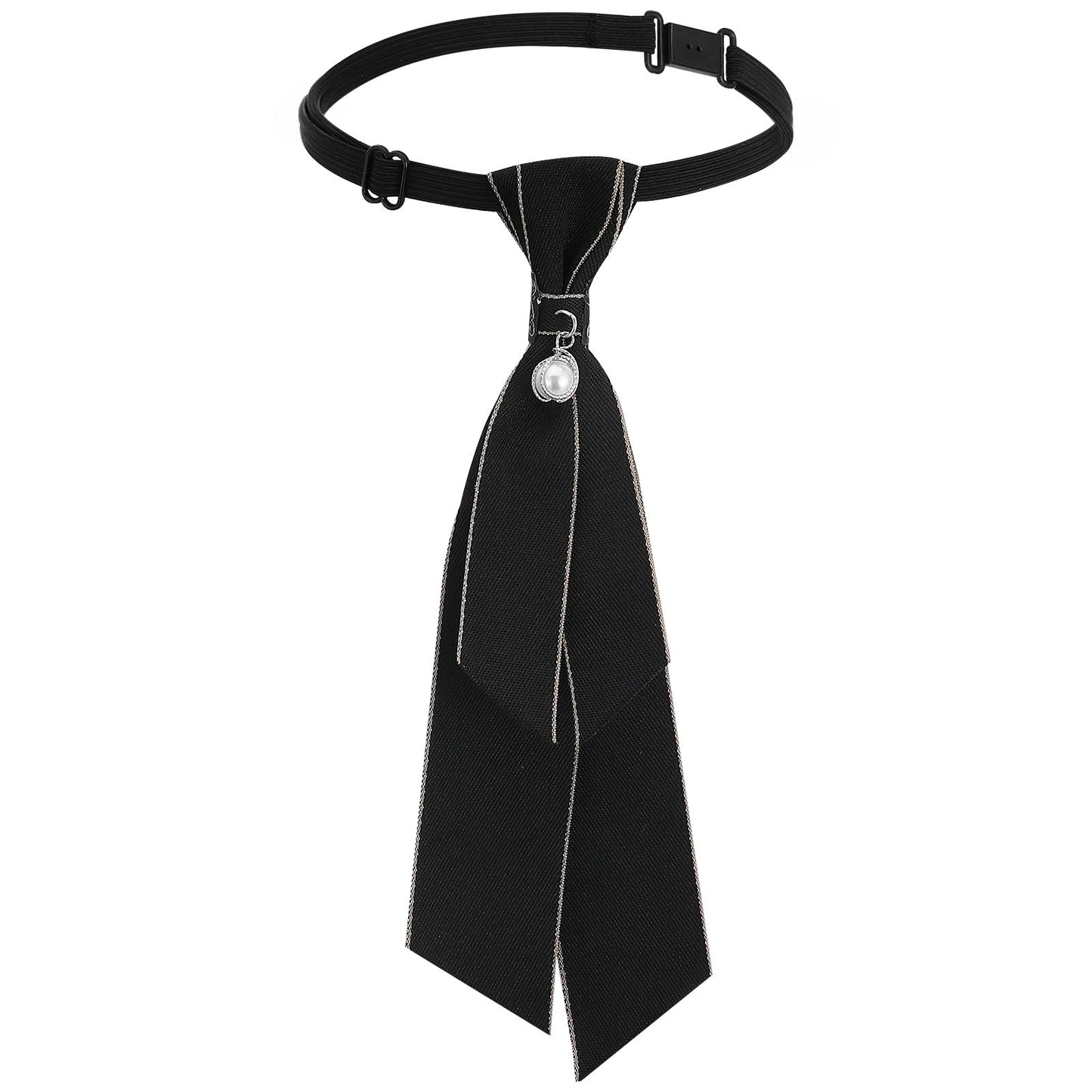 Xinjoduz 1 PCS Black Tie for Women Girls Uniform Ties Pre-Tied Necktie Women Black Tie with Pearls Western Bow Ties Pre Tied Womens Necktie with Artificial Pearl for Uniform School Shirt Accessory