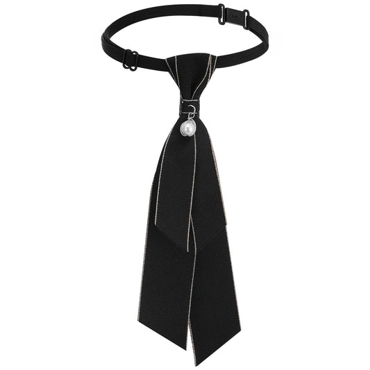 Xinjoduz 1 PCS Black Tie for Women Girls Uniform Ties Pre-Tied Necktie Women Black Tie with Pearls Western Bow Ties Pre Tied Womens Necktie with Artificial Pearl for Uniform School Shirt Accessory