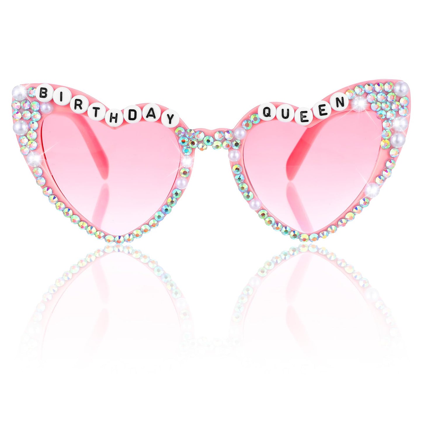 Ymapinc Birthday Queen Heart Shaped Sunglasses,Women Pink Birthday Decorations Pearl Heart Sunglasses for Women Birth Day Party Favors