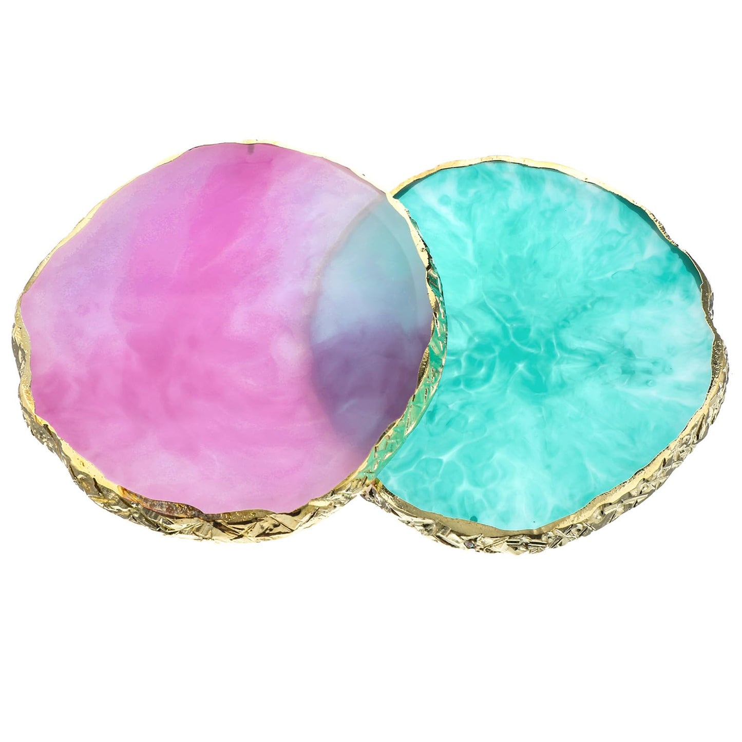 2 PCS Nail Palette Resin Nail Art Palette Gold Edge Nail Art Tray Gel Polish Mixing Palette Nail Art Painting Palettes for Professional Manicurists Personal or Home Use DIY Display (Purple, Green)