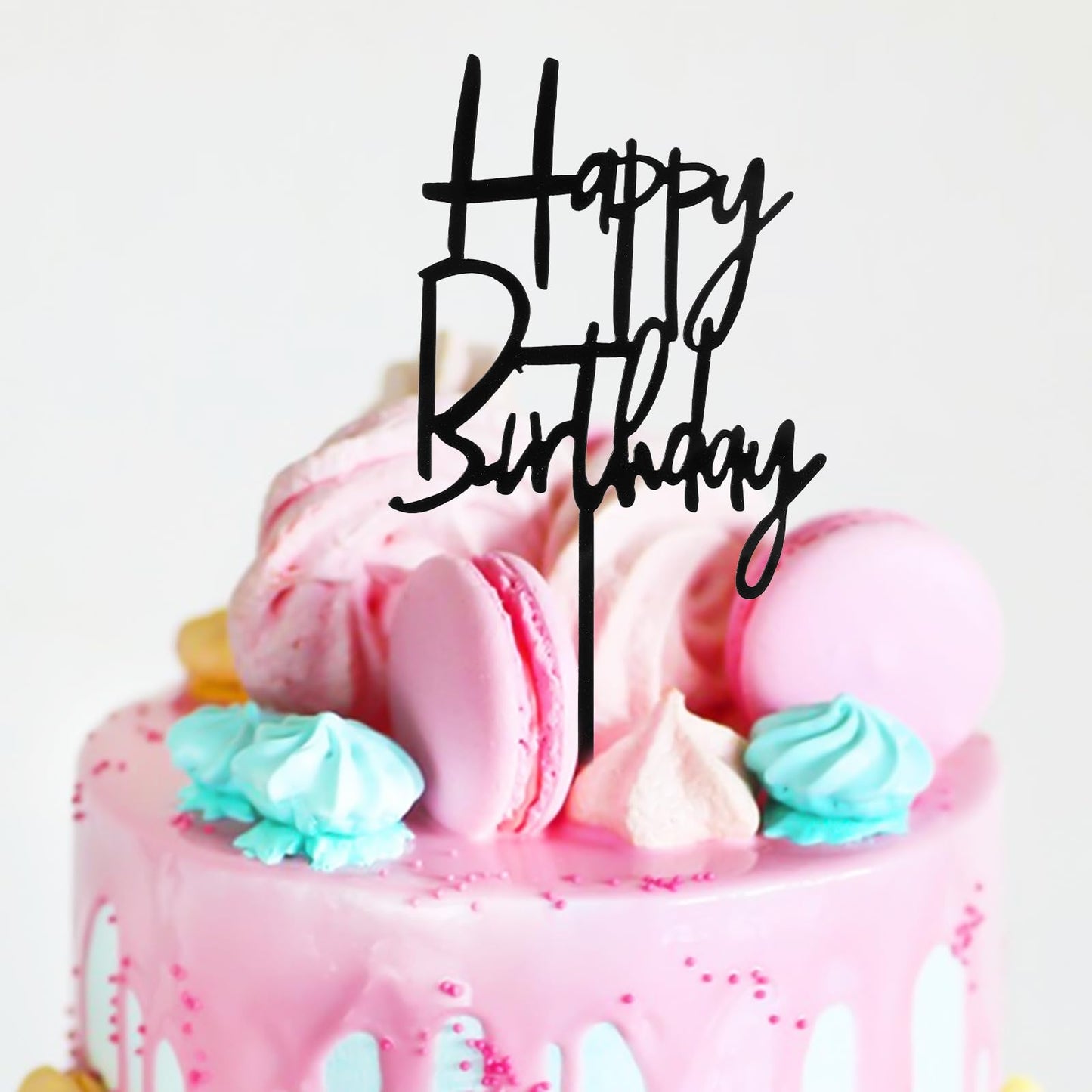 Ymapinc Cake Topper Happy Birthday Acrylic Cake Toppers Birthday Party Birthday Cake Topper Party Decorations Supplies for Adults Women's Party Decorations(Black)