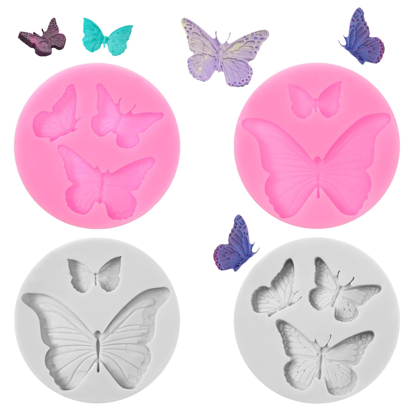 Mabor 4Pcs Butterfly Molds Silicone, Butterfly Chocolate Mold, Small Candy Molds Non-Stick Baking Mold for Fondant Biscuits Cookie Jelly Chocolate Cake Decorating DIY Crafts
