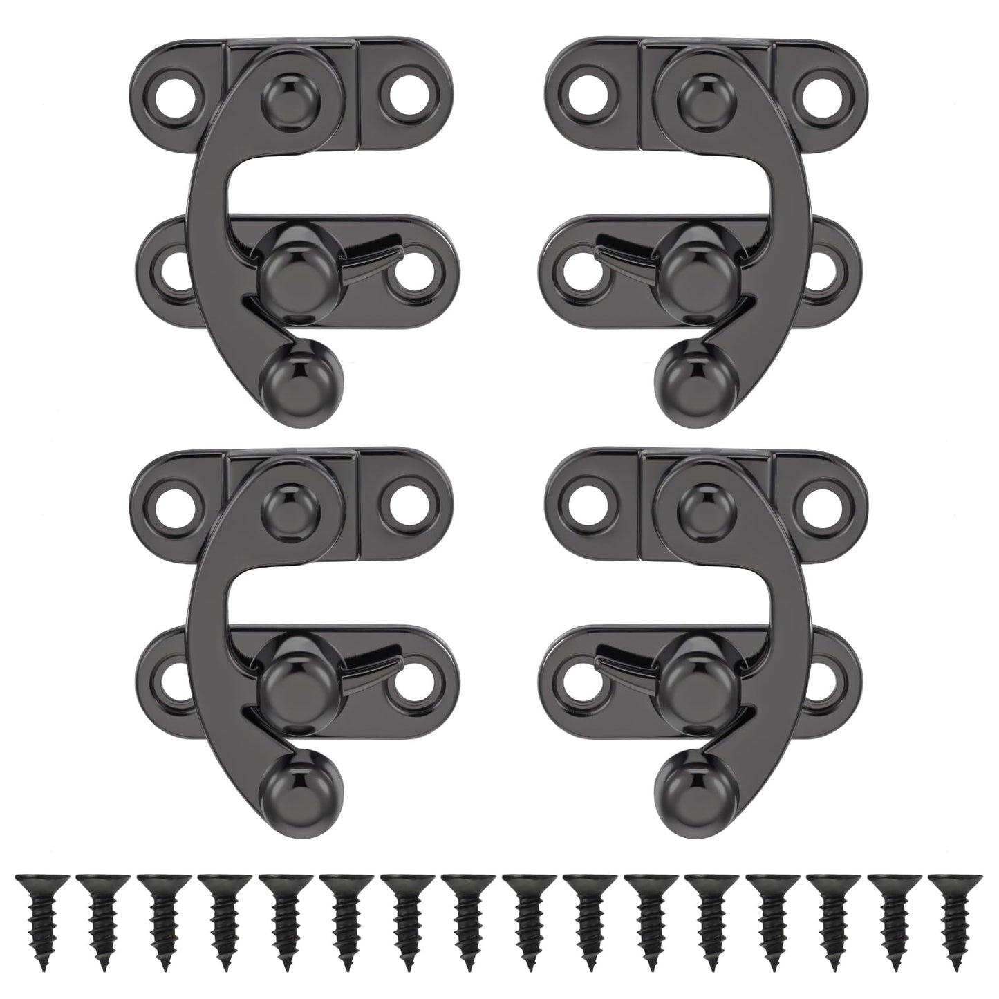 4 Pack Small Latch Set, Black Box Latch with Small Latch Hook, Swing Latch, Jewelry Box Latch, Mini Latch, Chest Latch, Zinc Alloy Latches Hardware for Box Latches Hardware
