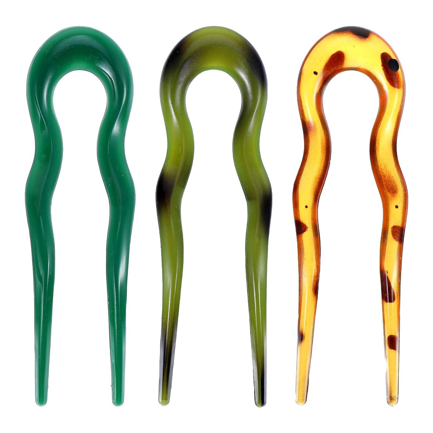 3 PCS French Hair Pins 5.12 Inch French Twist Pin Tortoise Shell Hair Forks U Shaped Acetate French Hair Pin 2 Prong Bun Hair Sticks French Pins for Women French Pin Updo (Brown Light Green Green)