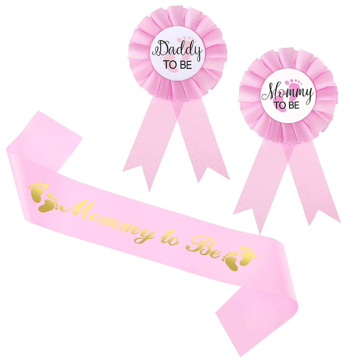 Bremorou 3 PCS Mom To Be Sash Baby Shower Sash Mommy To Be Pin Daddy To Be Pin For Pregnant Mommy And Daddy Mom To Be Baby Shower Decoration(Pink)