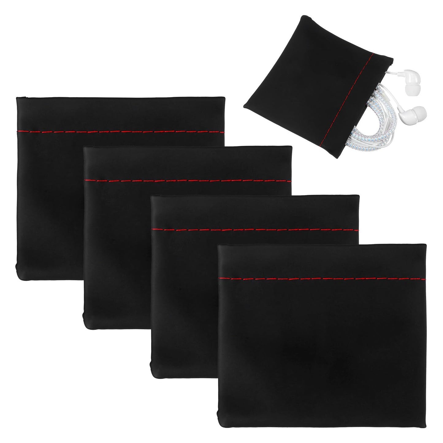 4pcs Black Snap Closure Pouch Pu Leather Earphone Headphone Storage Bag Small Pouches for Purse Headphones Storage Organizer Soft Elastic Snap Spring Pouch for Usb Keys Coins Jewellery Accessories