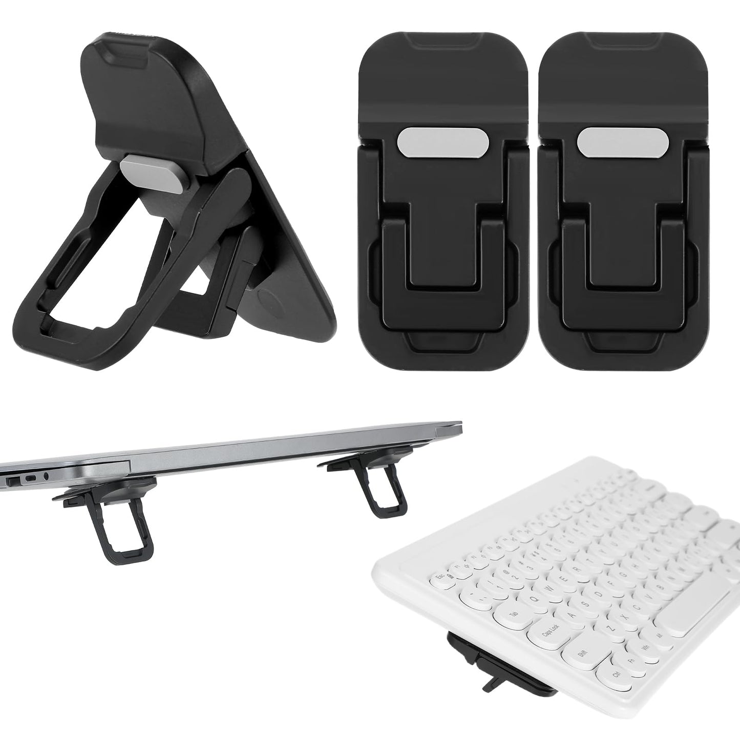 Mabor 2 Pcs Portable Keyboard Riser, Foldable Laptop Riser, Mini Computer Keyboard Stand for Desk, Self-Adhesive Keyboard Riser Feet for Most Keyboards, Black